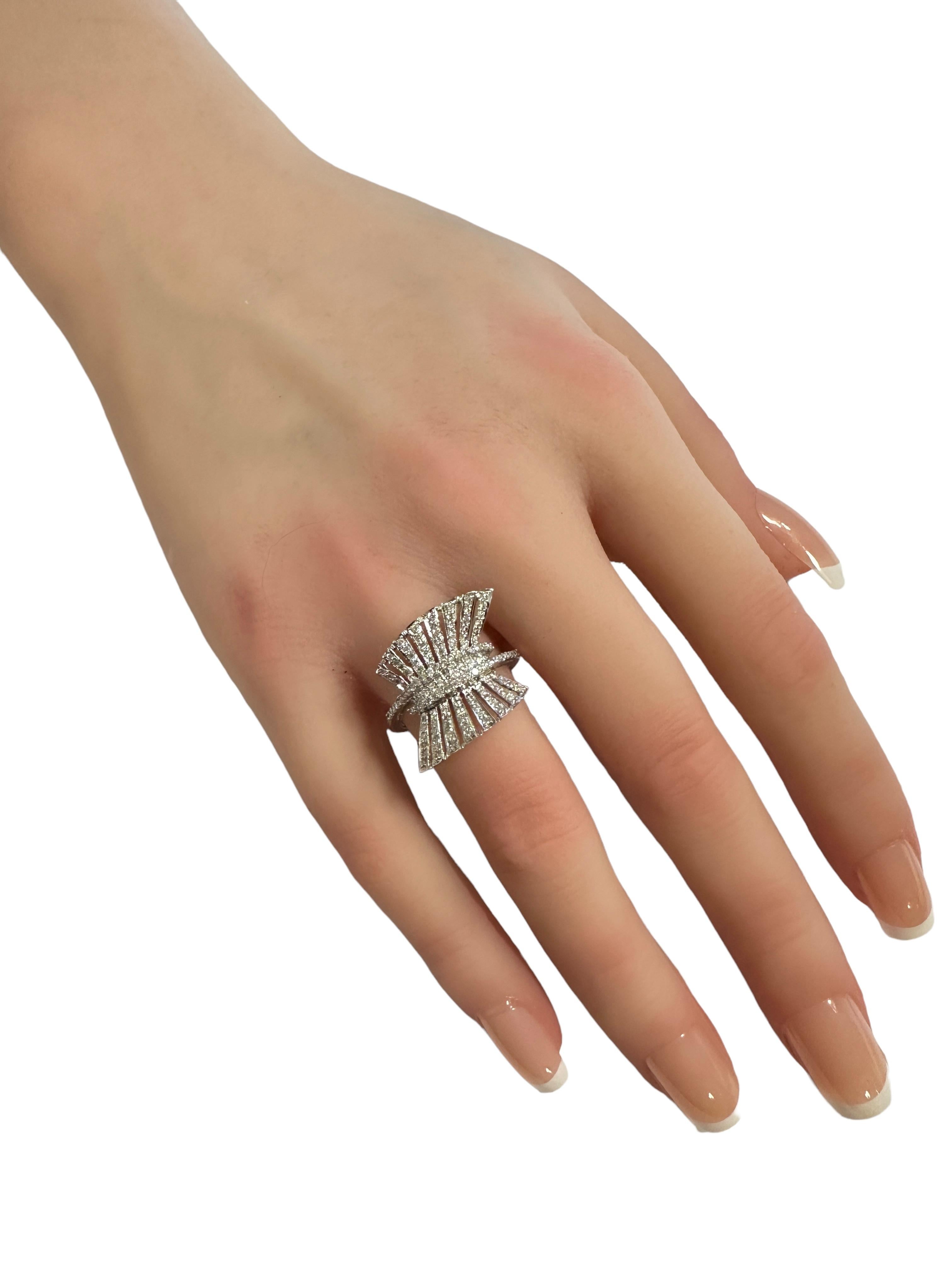New 18K White Gold 3/4 ct 128 Diamond Burst Ring with Appraisal Size 6.5 1