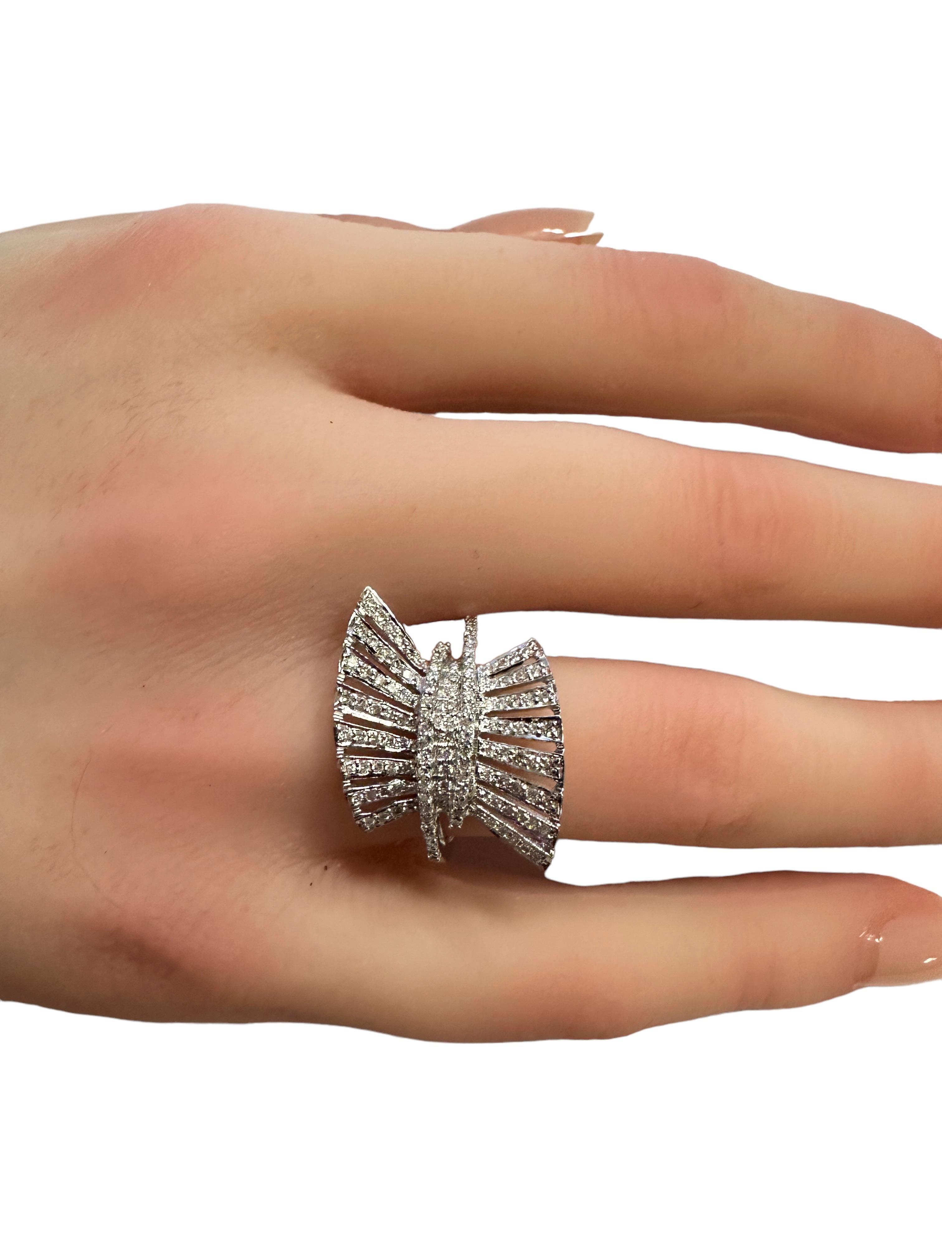 New 18K White Gold 3/4 ct 128 Diamond Burst Ring with Appraisal Size 6.5 2