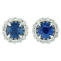 18k White Gold 3.24ctw GIA Ceylon Sapphire Diamond Halo Flower Stud Earrings 18k White Gold 3.24ctw GIA Ceylon Sapphire Diamond Halo Flower Stud Earrings