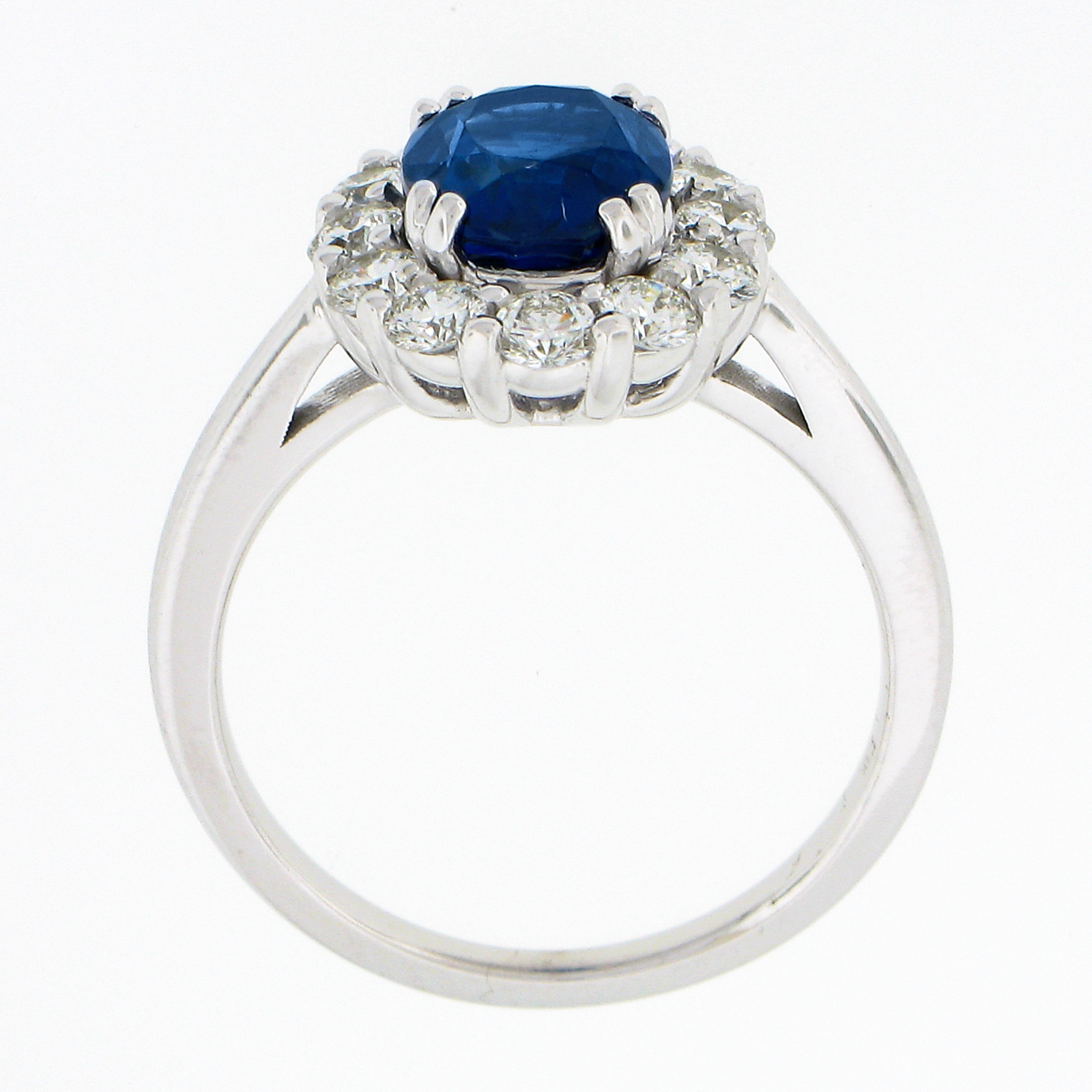 New 18k White Gold 3.39ctw SSEF Oval Sapphire & Diamond Halo Engagement Ring For Sale 3