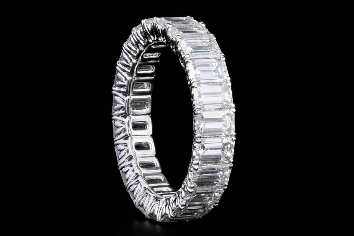 New 18K White Gold 4.86 Carat Emerald Cut Diamond Eternity Band In New Condition In Cape May, NJ