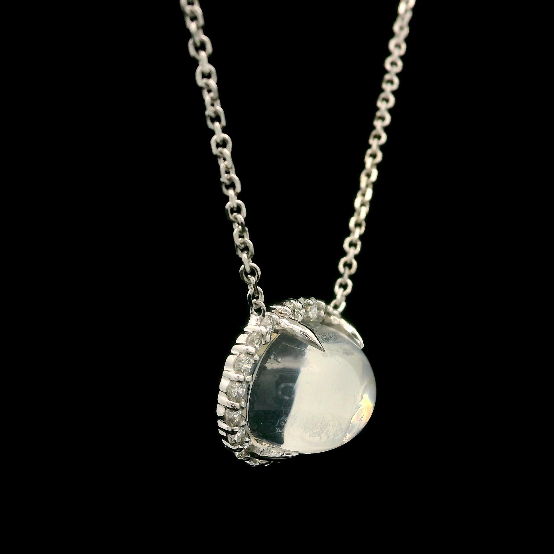 Women's New 18k White Gold 5.14ctw Cabochon Moonstone w/ Diamond Halo Pendant Necklace For Sale