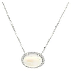 New 18k White Gold 5.14ctw Cabochon Moonstone w/ Diamond Halo Pendant Necklace