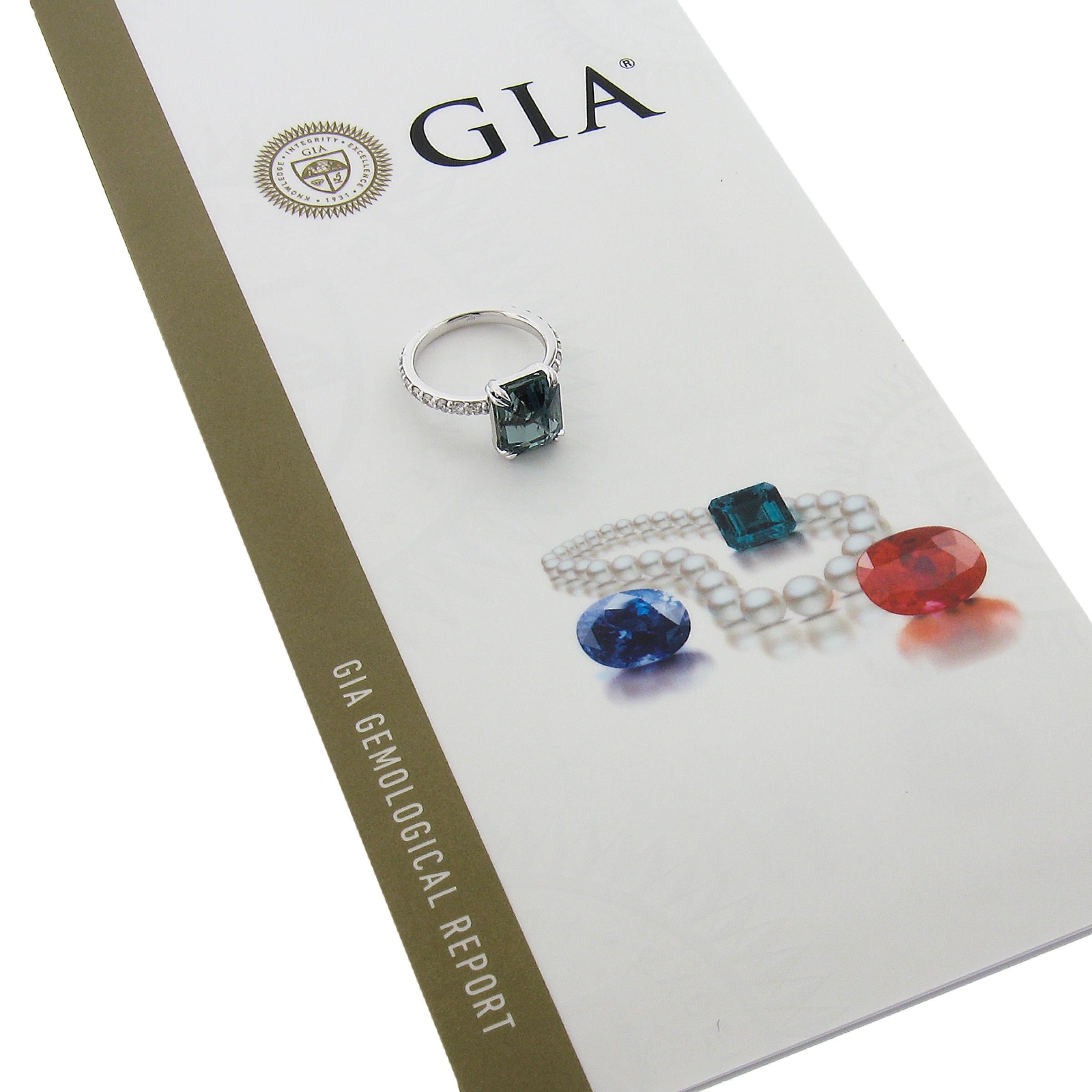18 Karat Weißgold 5,31 Karat GIA Smaragdschliff Blau Grün Aquamarin & Diamant Ring 6