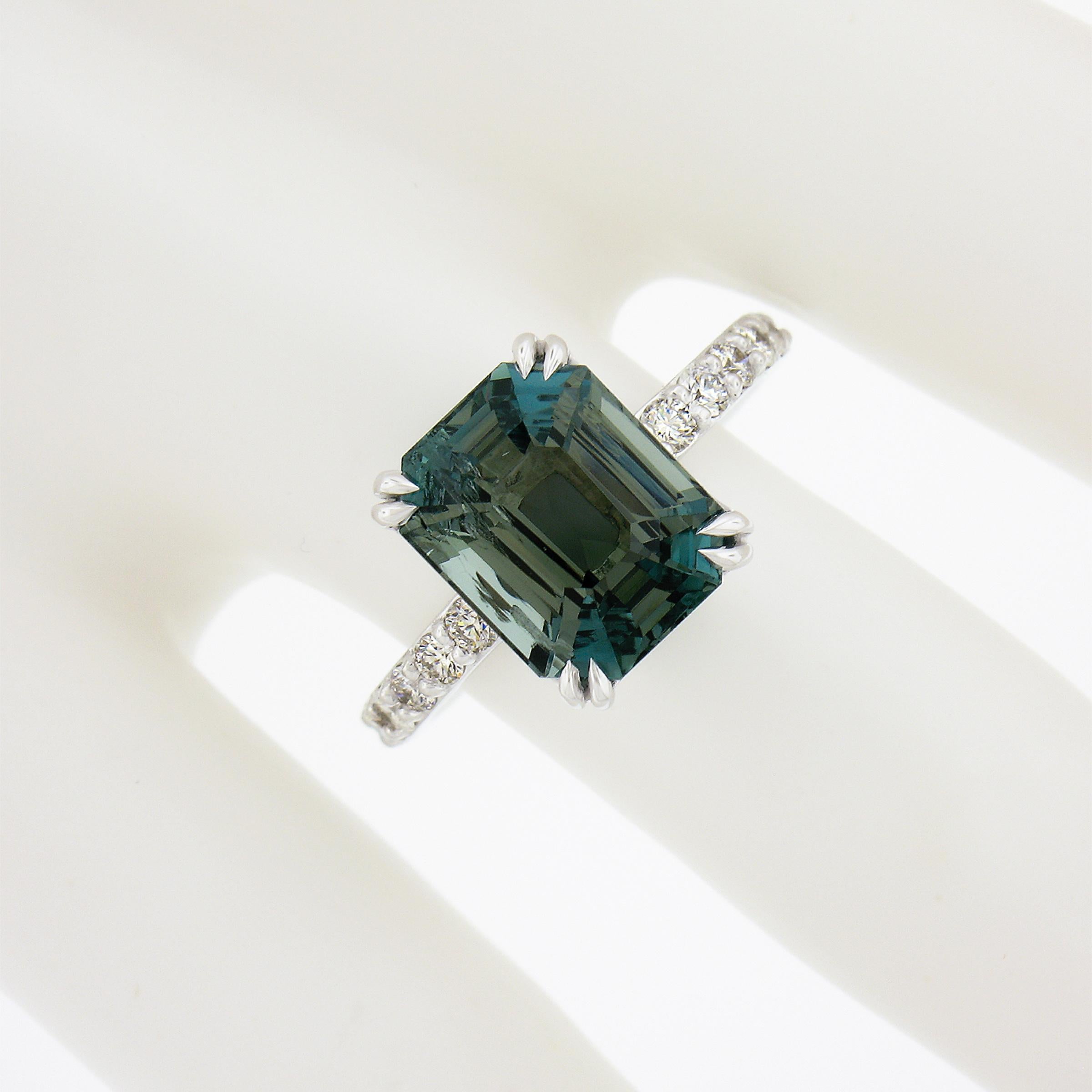 18 Karat Weißgold 5,31 Karat GIA Smaragdschliff Blau Grün Aquamarin & Diamant Ring Damen