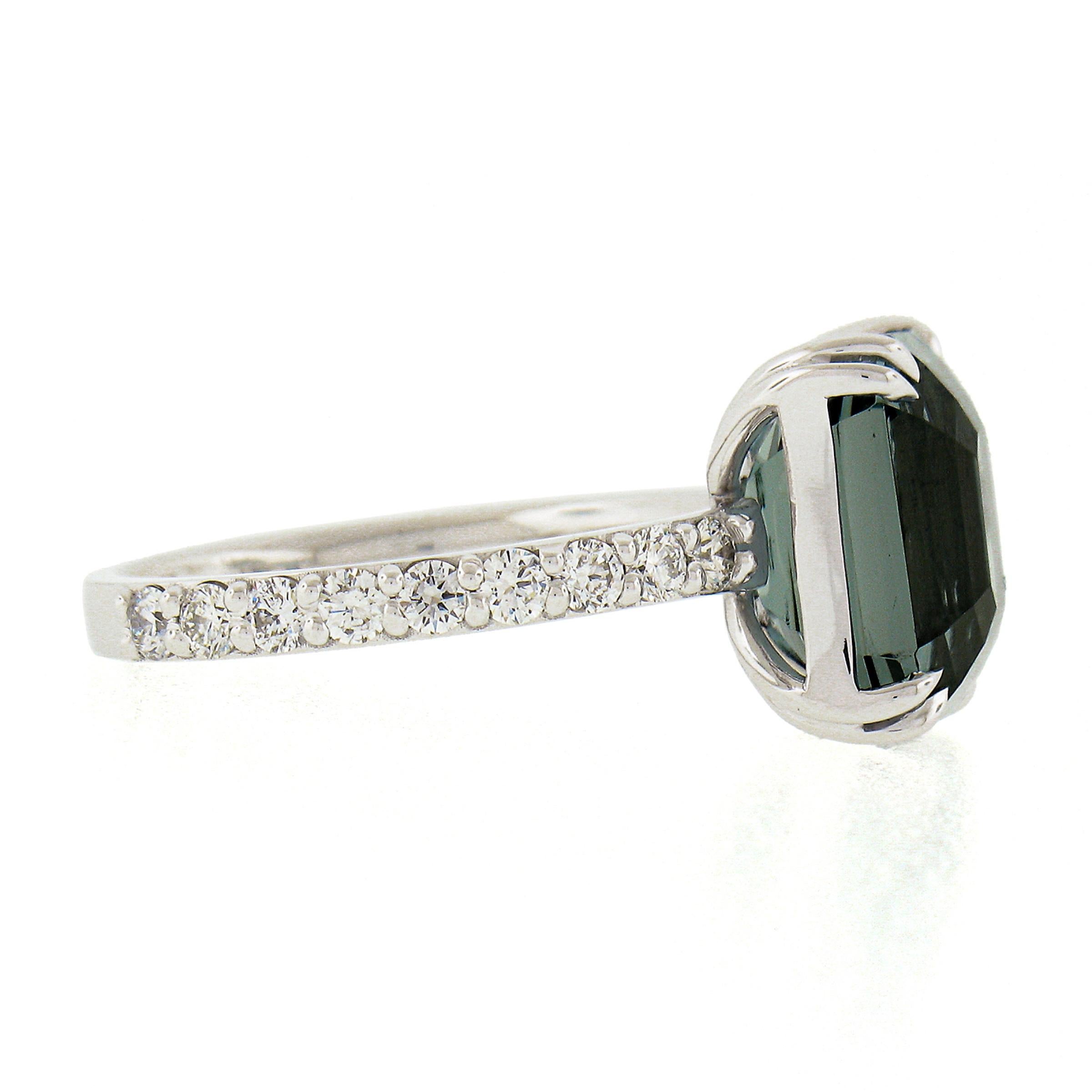 18 Karat Weißgold 5,31 Karat GIA Smaragdschliff Blau Grün Aquamarin & Diamant Ring 1