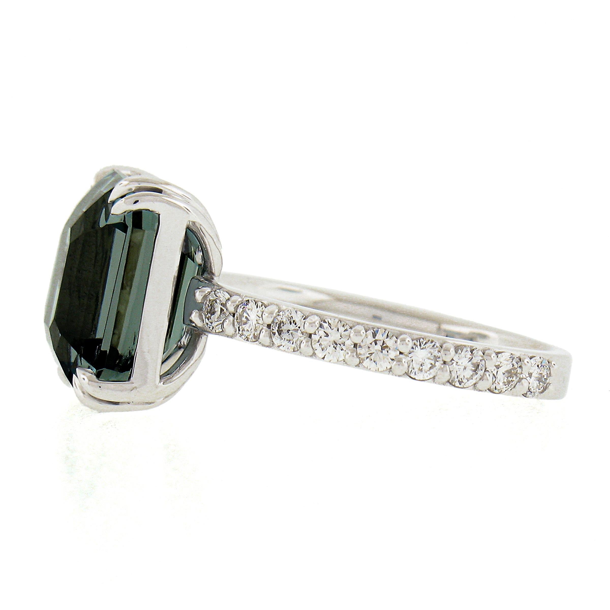18 Karat Weißgold 5,31 Karat GIA Smaragdschliff Blau Grün Aquamarin & Diamant Ring 2