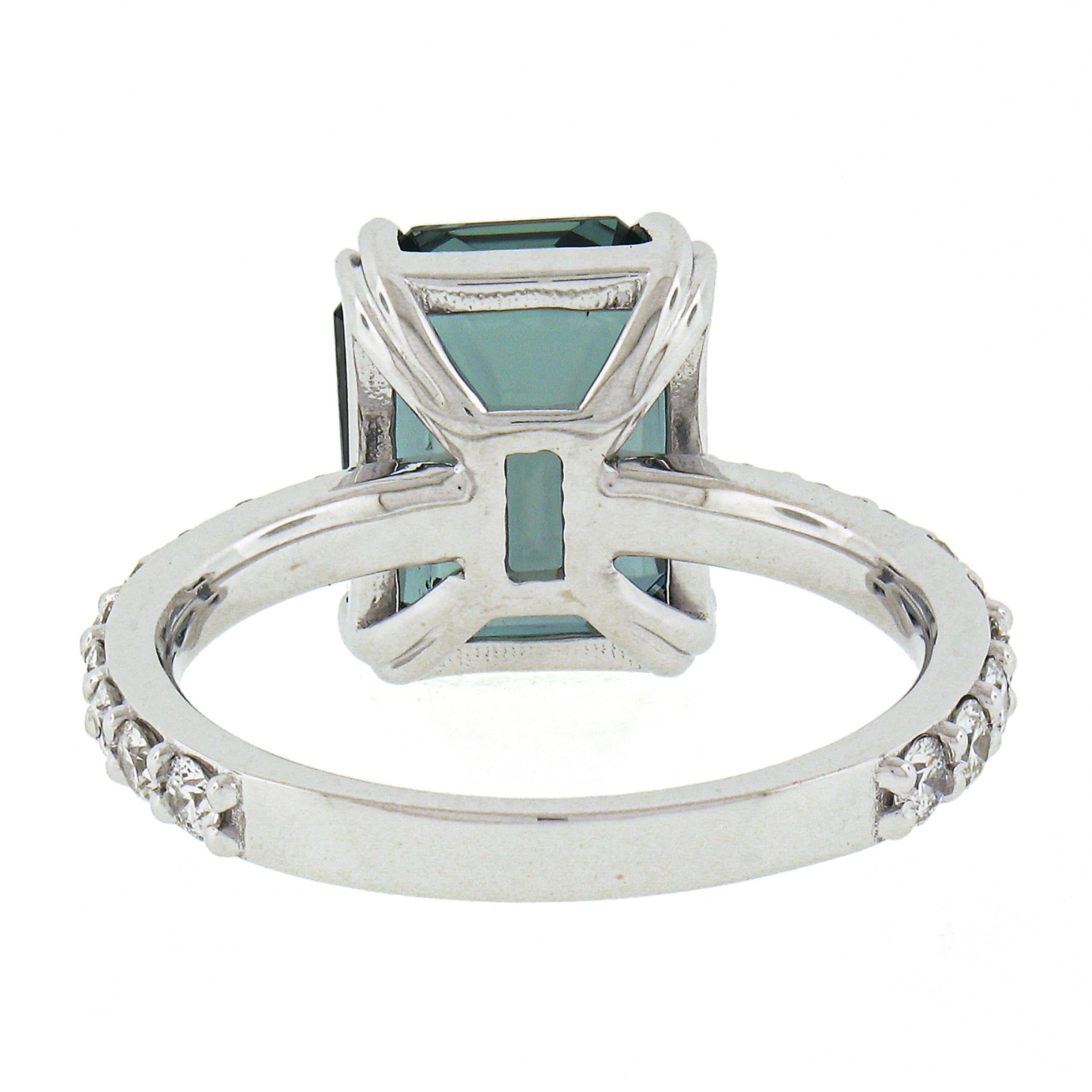 18 Karat Weißgold 5,31 Karat GIA Smaragdschliff Blau Grün Aquamarin & Diamant Ring 3