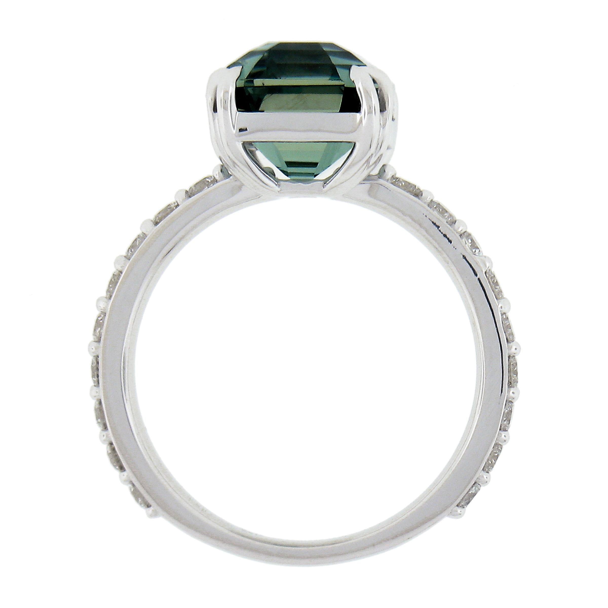 18 Karat Weißgold 5,31 Karat GIA Smaragdschliff Blau Grün Aquamarin & Diamant Ring 4