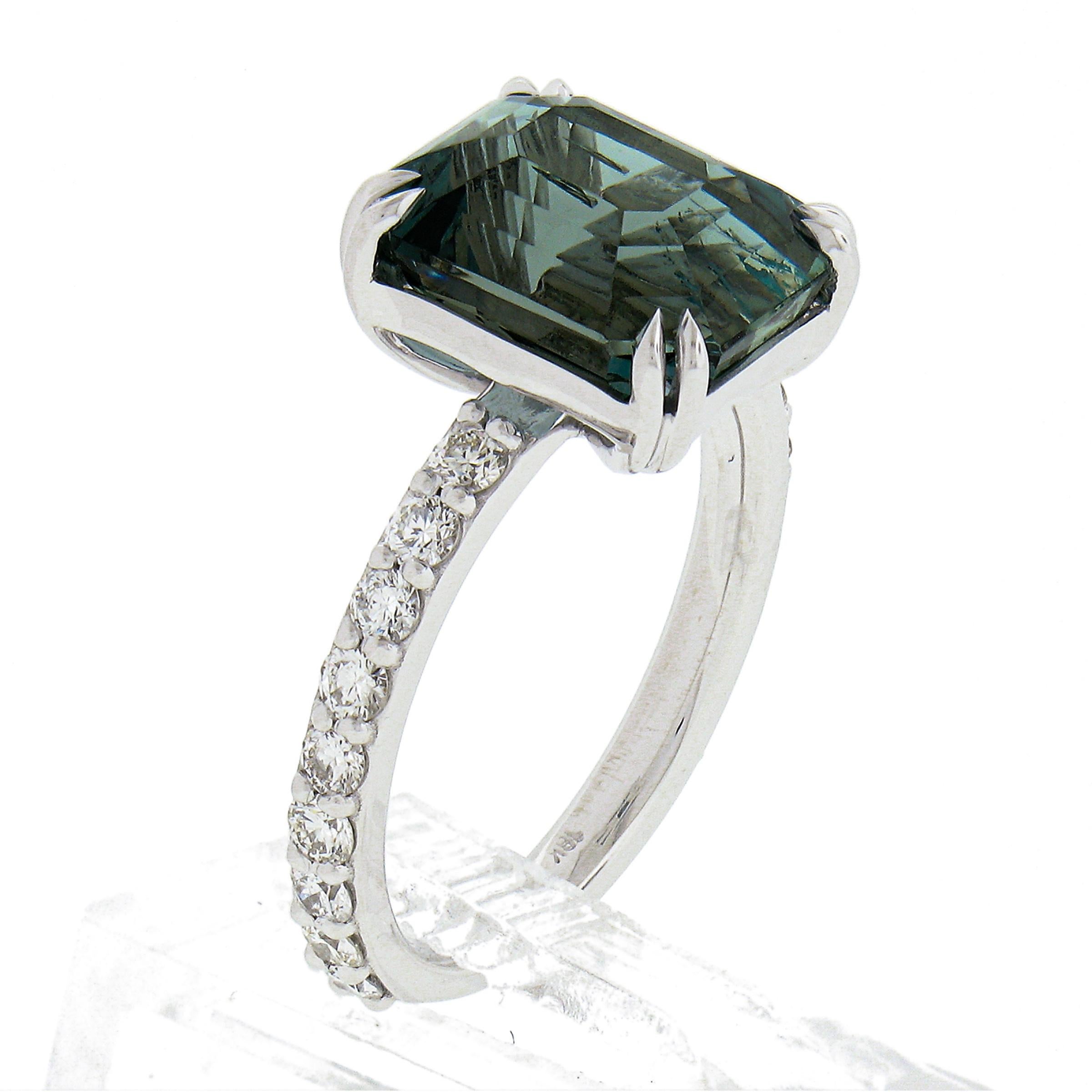 18 Karat Weißgold 5,31 Karat GIA Smaragdschliff Blau Grün Aquamarin & Diamant Ring 5