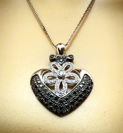 Neu 18k Weißgold .60 Karat Weiß & Schwarz Diamant Schwarz Starr Frost Halskette