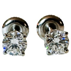 New 18K White Gold .84 Carat Brilliant Cut Diamond Earrings with Appraisal