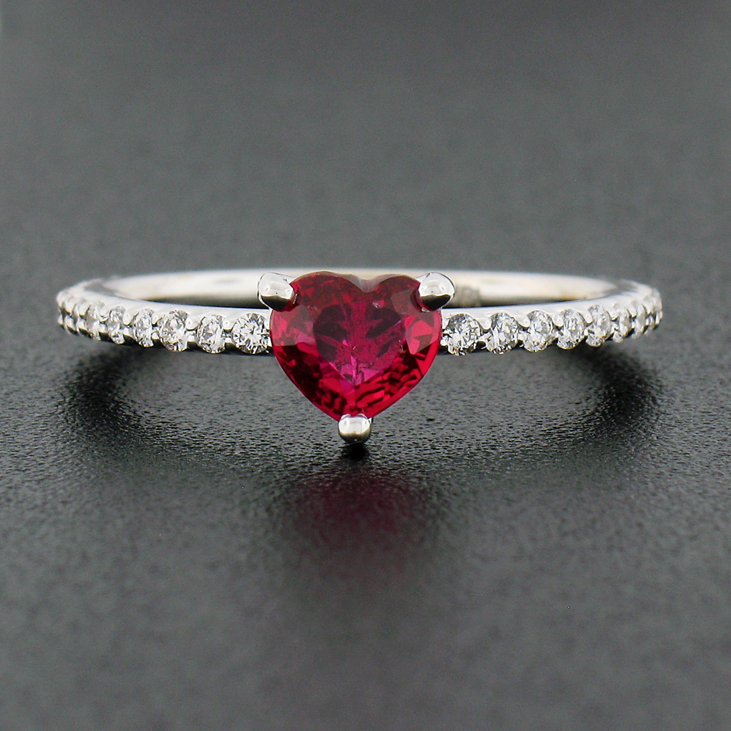 Heart Cut NEW 18k White Gold .95ct GIA NO HEAT Heart Ruby w/ Diamond Sides Engagement Ring