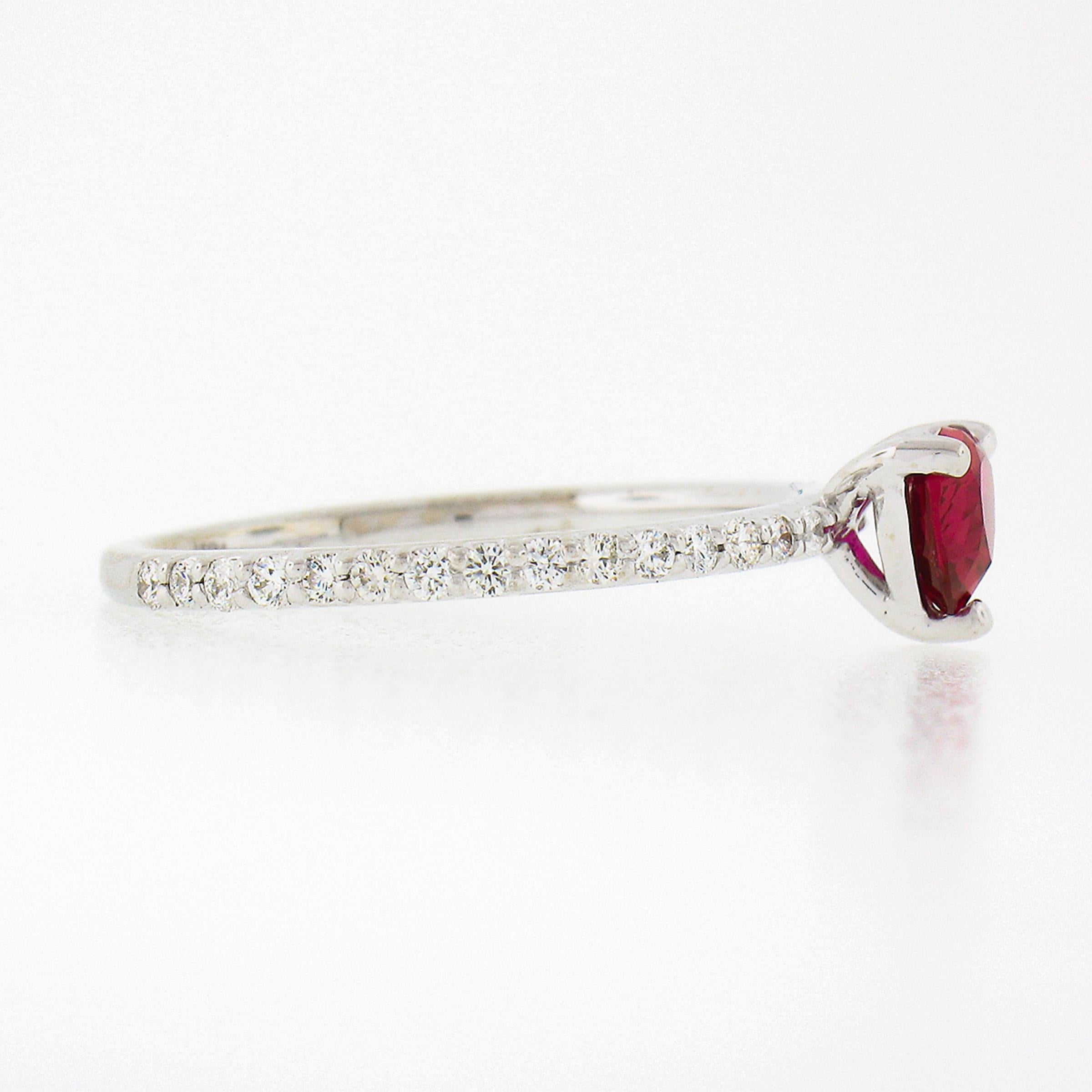 NEW 18k White Gold .95ct GIA NO HEAT Heart Ruby w/ Diamond Sides Engagement Ring 1