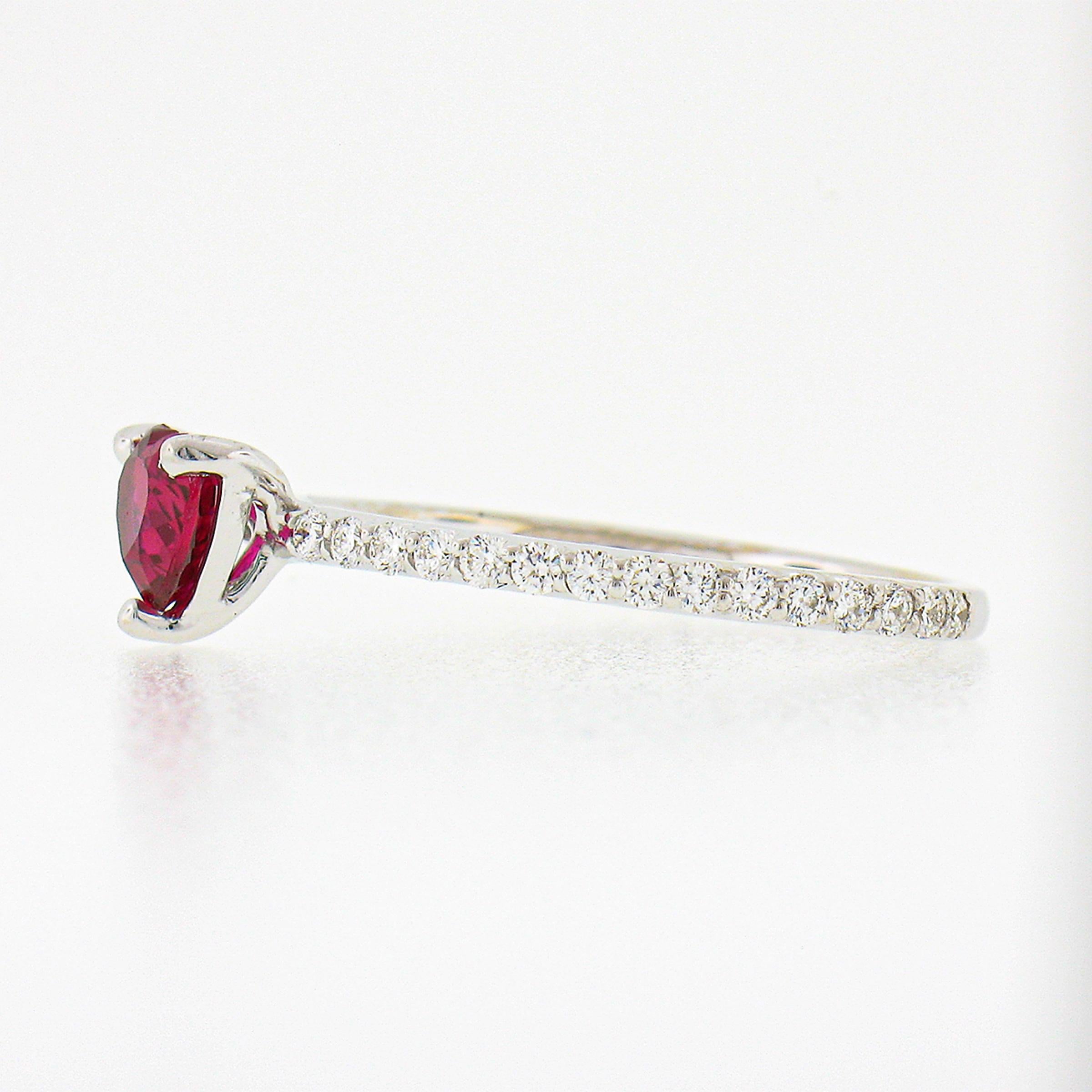 NEW 18k White Gold .95ct GIA NO HEAT Heart Ruby w/ Diamond Sides Engagement Ring 2