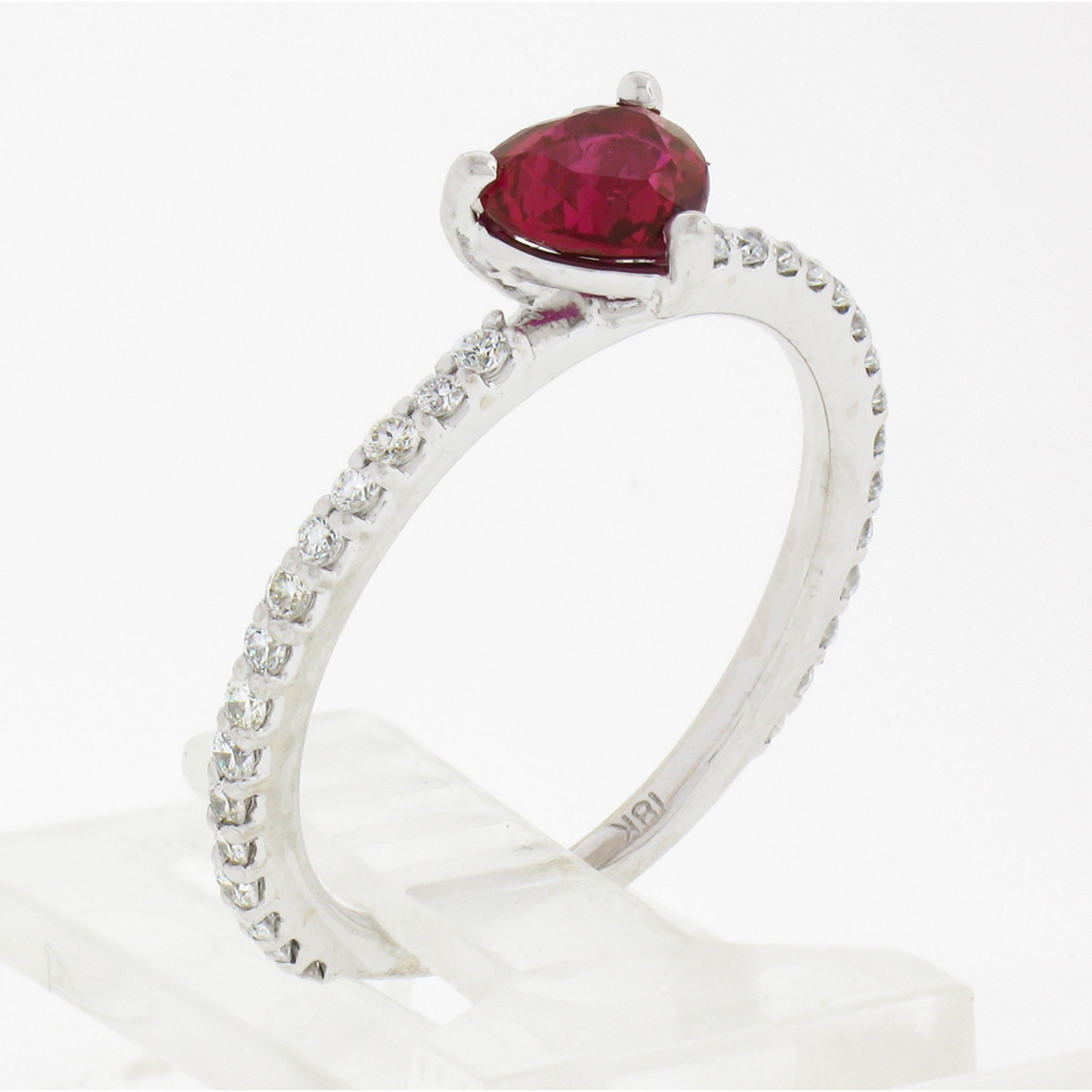 NEW 18k White Gold .95ct GIA NO HEAT Heart Ruby w/ Diamond Sides Engagement Ring 5