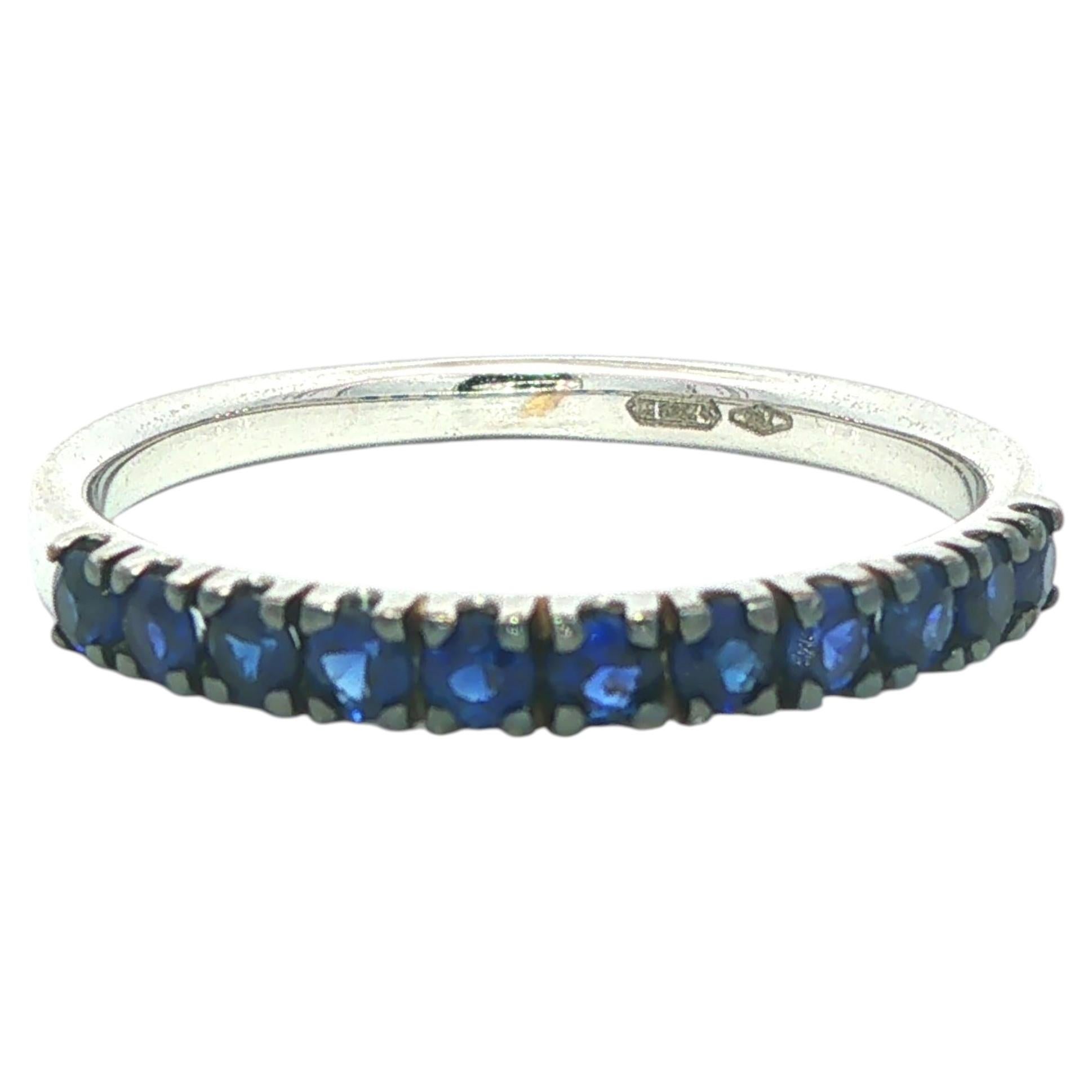 New 18k White Gold & Black Rhodium .50ct Royal Blue Sapphire Stack Band Ring