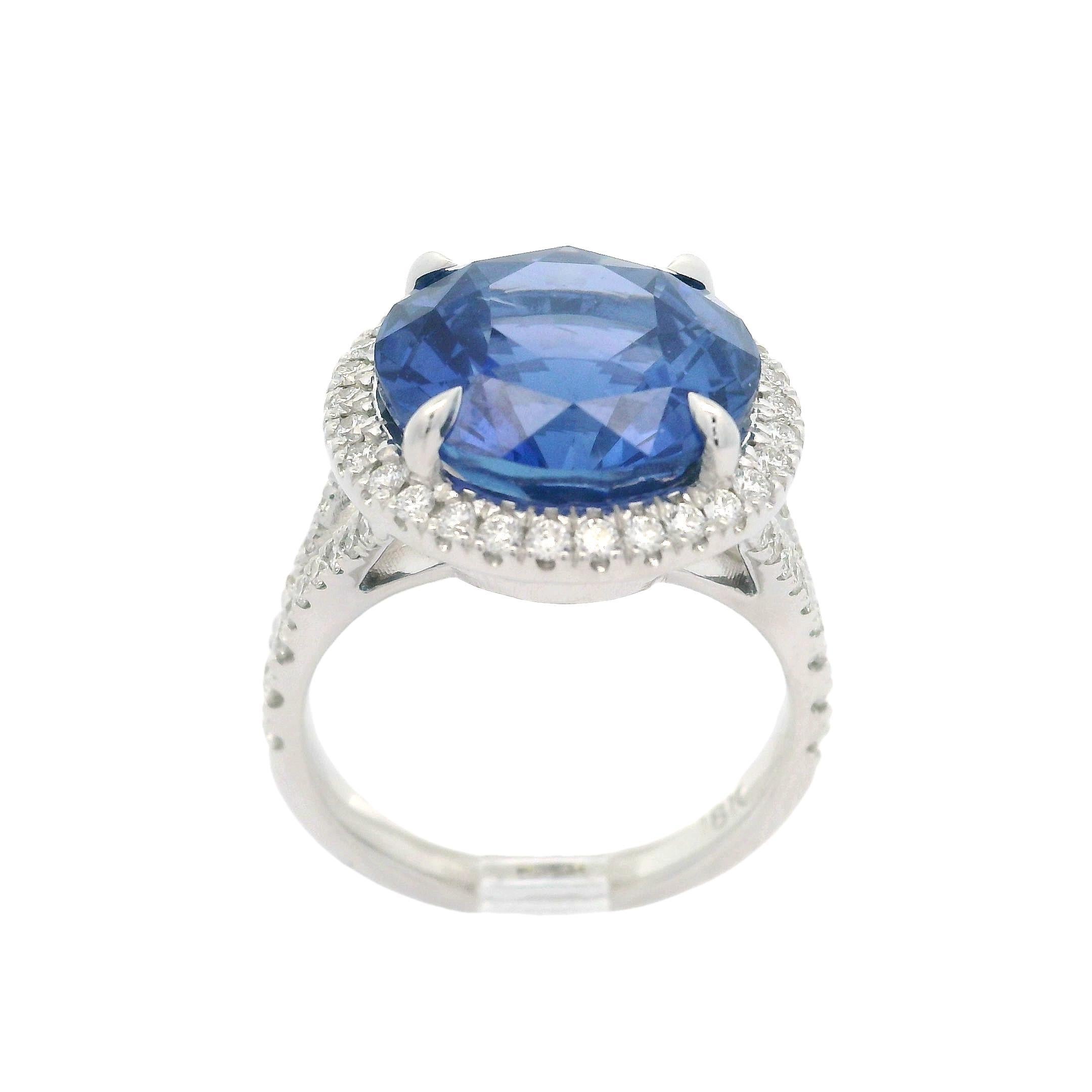 New 18k White Gold GIA 10.74ctw Large Round Sapphire Diamond Halo Split Ring 6