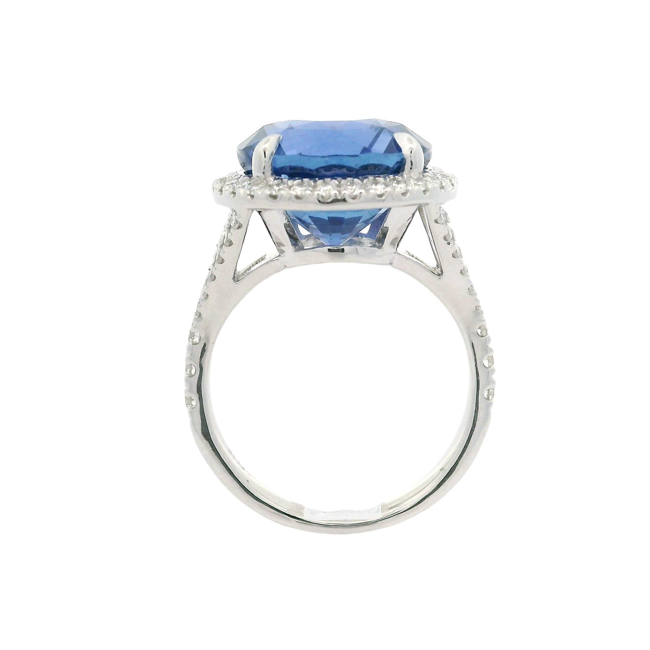 New 18k White Gold GIA 10.74ctw Large Round Sapphire Diamond Halo Split Ring 2