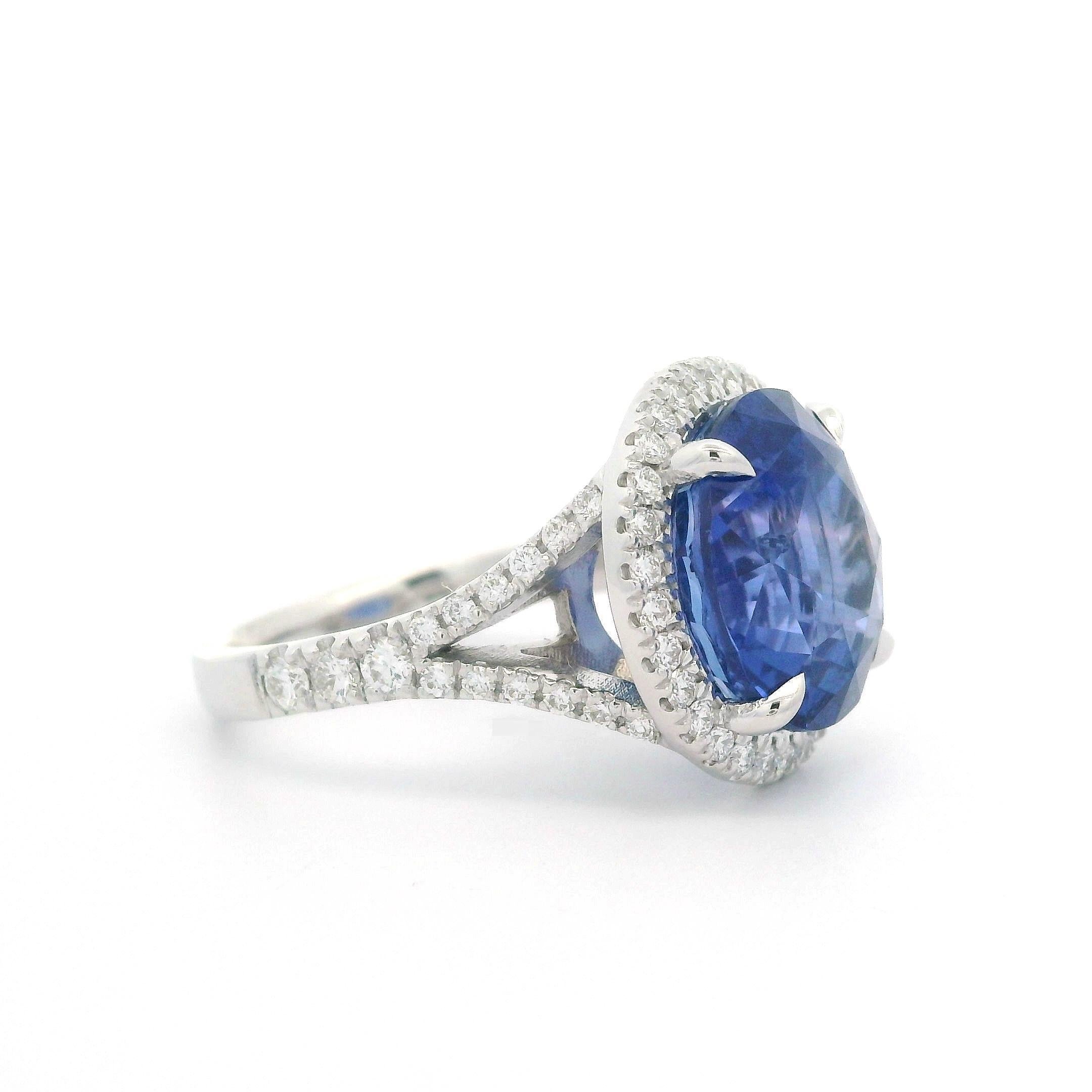 New 18k White Gold GIA 10.74ctw Large Round Sapphire Diamond Halo Split Ring 3
