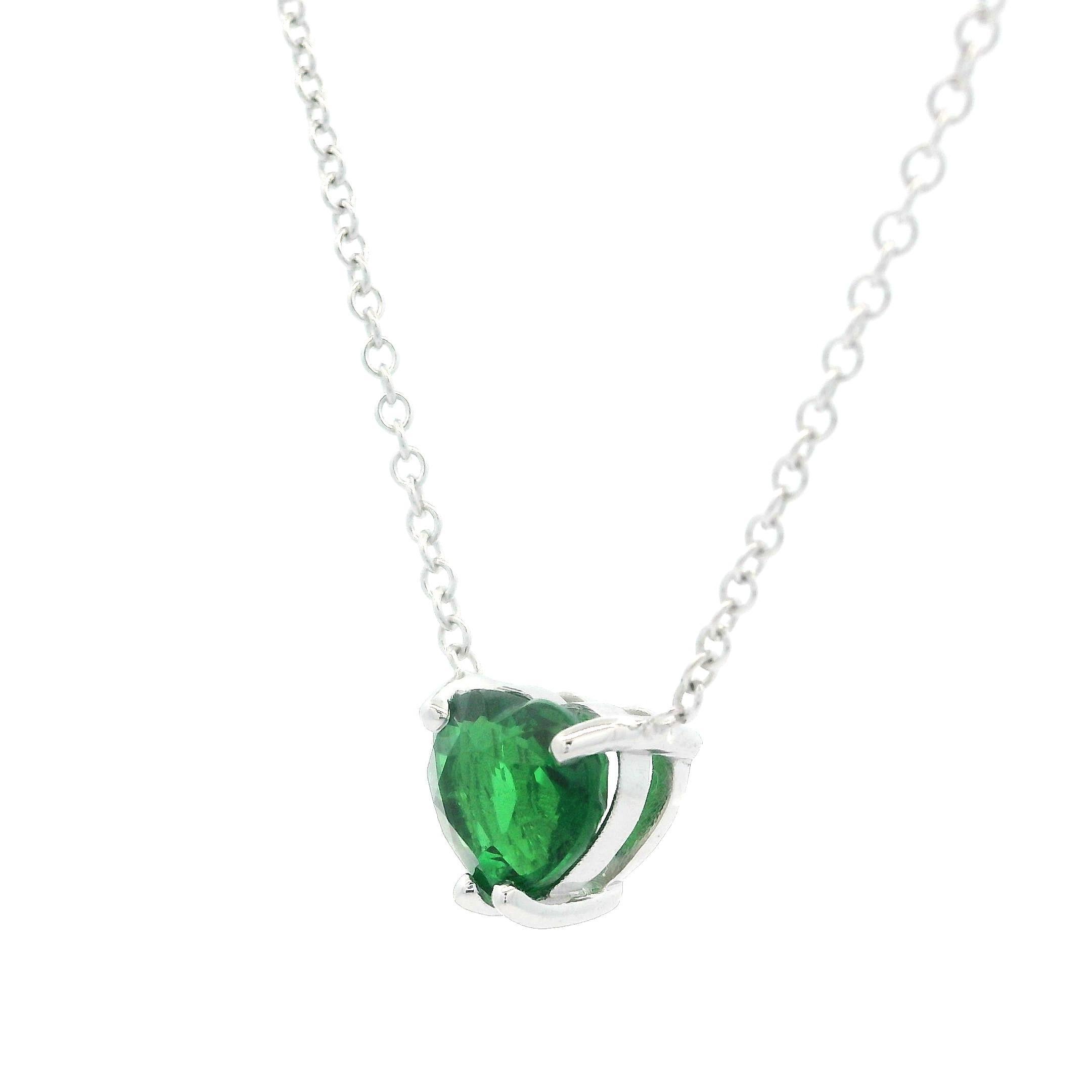 Neu 18 Karat Weißgold GIA 1,57 Karat Herz Tsavorit Anhänger Verstellbare Kette Halskette (Herzschliff) im Angebot