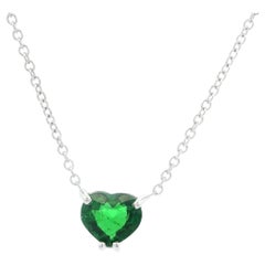 New 18k White Gold GIA 1.57ct Heart Tsavorite Pendant Adjustable Chain Necklace