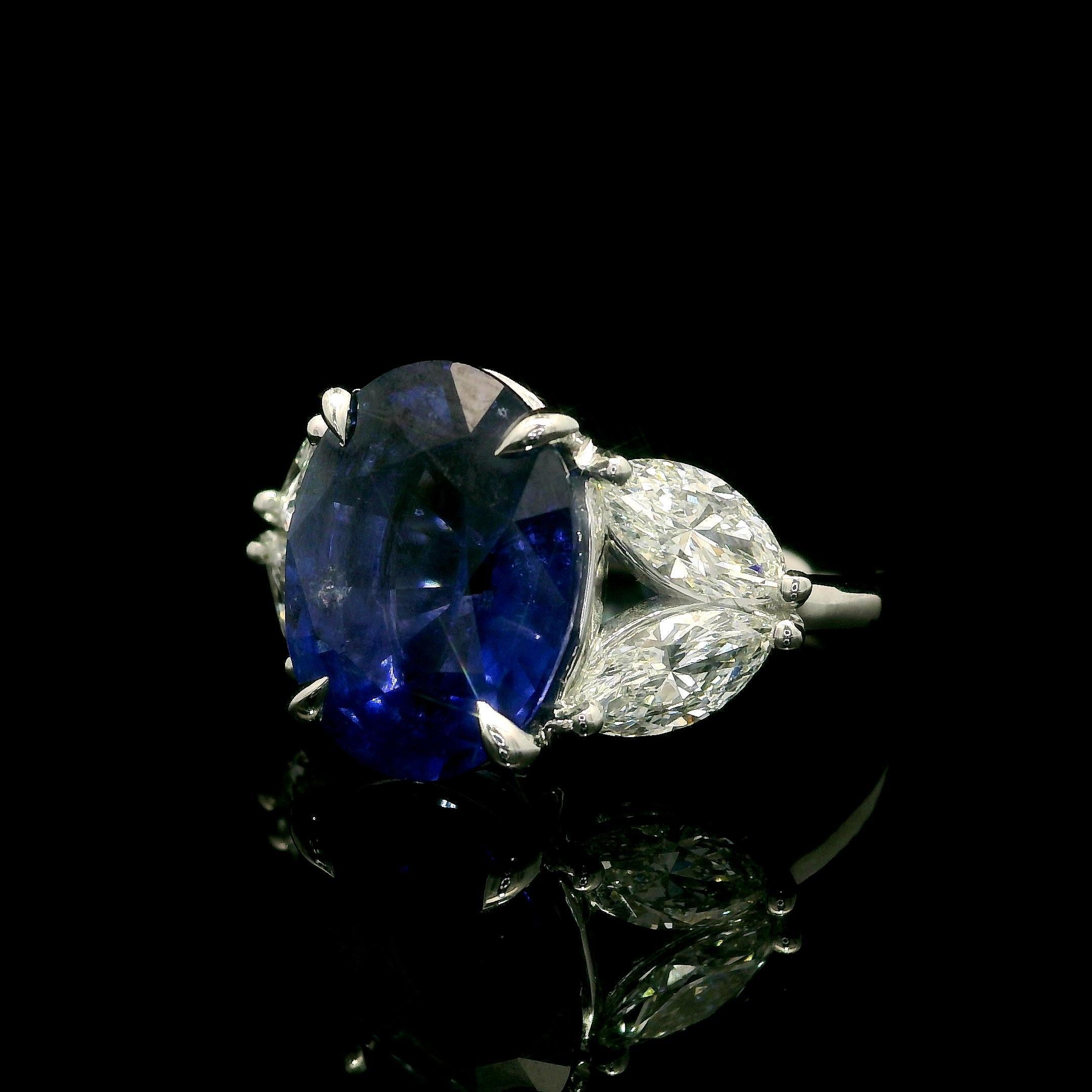 New 18k White Gold GIA 7.91ctw Oval Sapphire & Marquise Diamond Elegant Ring For Sale 9