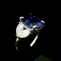 New 18k White Gold GIA 7.91ctw Oval Sapphire & Marquise Diamond Elegant Ring