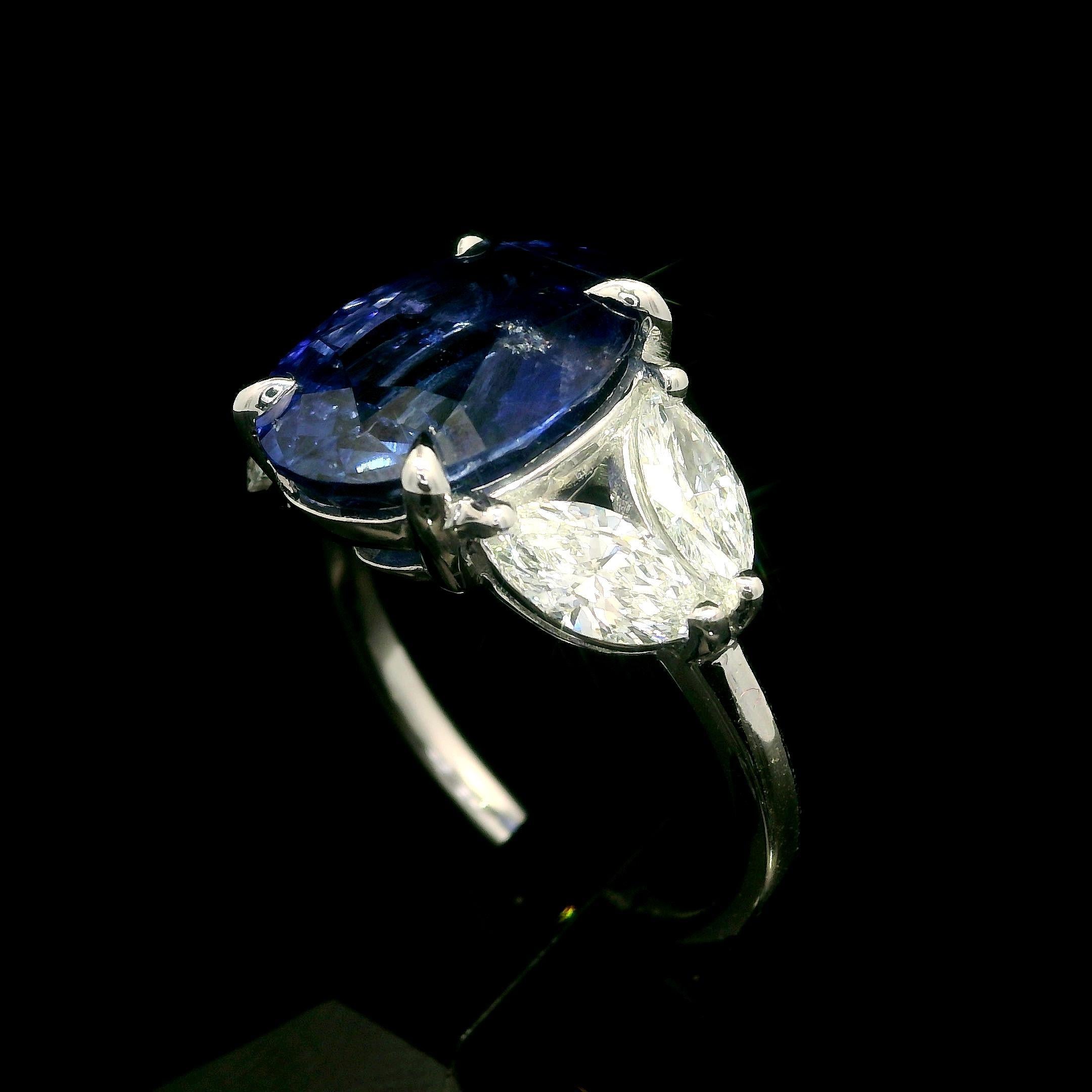 Oval Cut New 18k White Gold GIA 7.91ctw Oval Sapphire & Marquise Diamond Elegant Ring For Sale