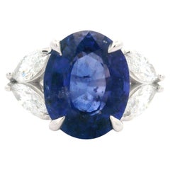 New 18k White Gold GIA 7.91ctw Oval Sapphire & Marquise Diamond Elegant Ring