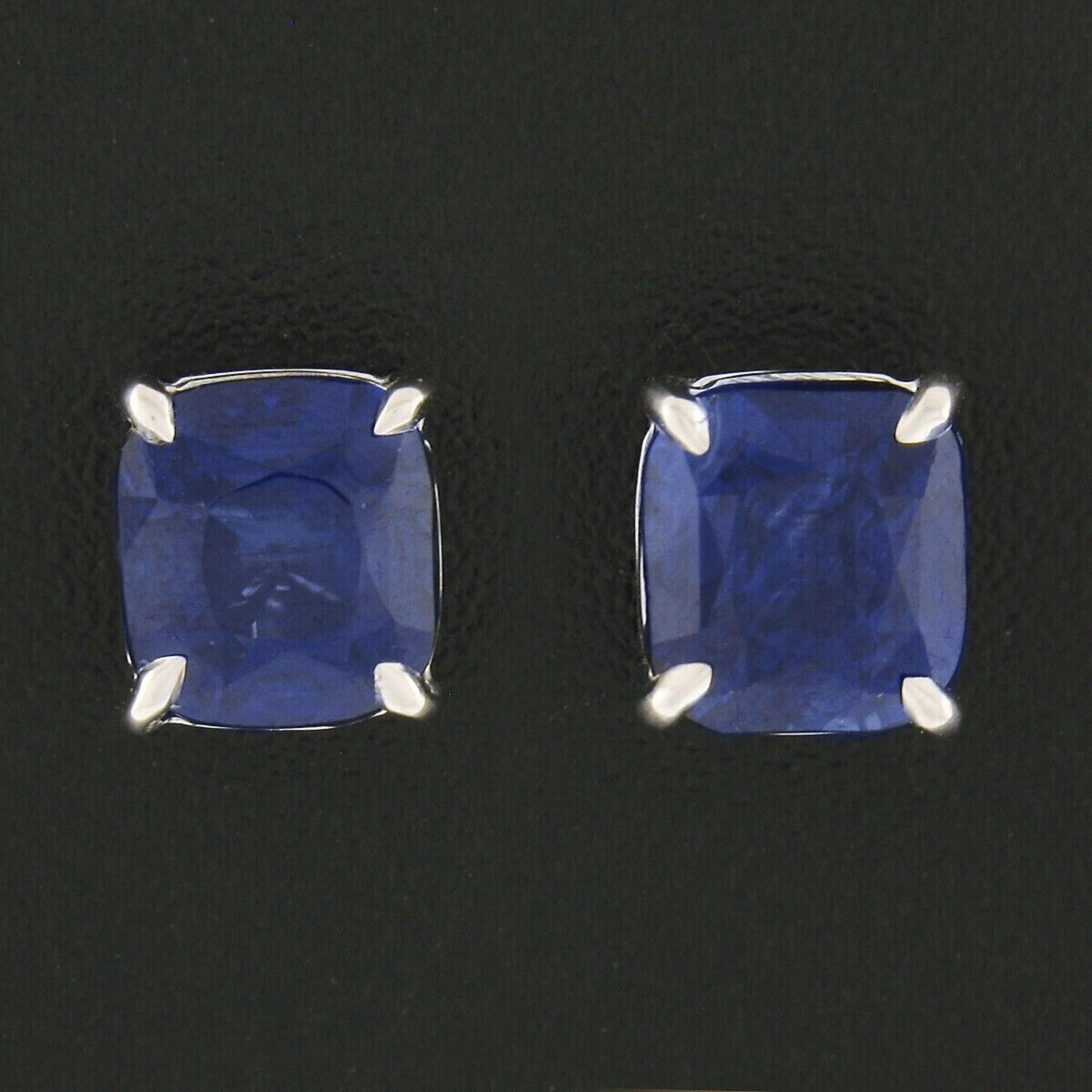 You are looking at beautiful brand new pair of sapphire stud earrings solidly and very well crafted in 18k white gold. The sapphire stones are both GIA certified with a cushion brilliant cut and total exactly 3.21 carats in weight. They are neatly