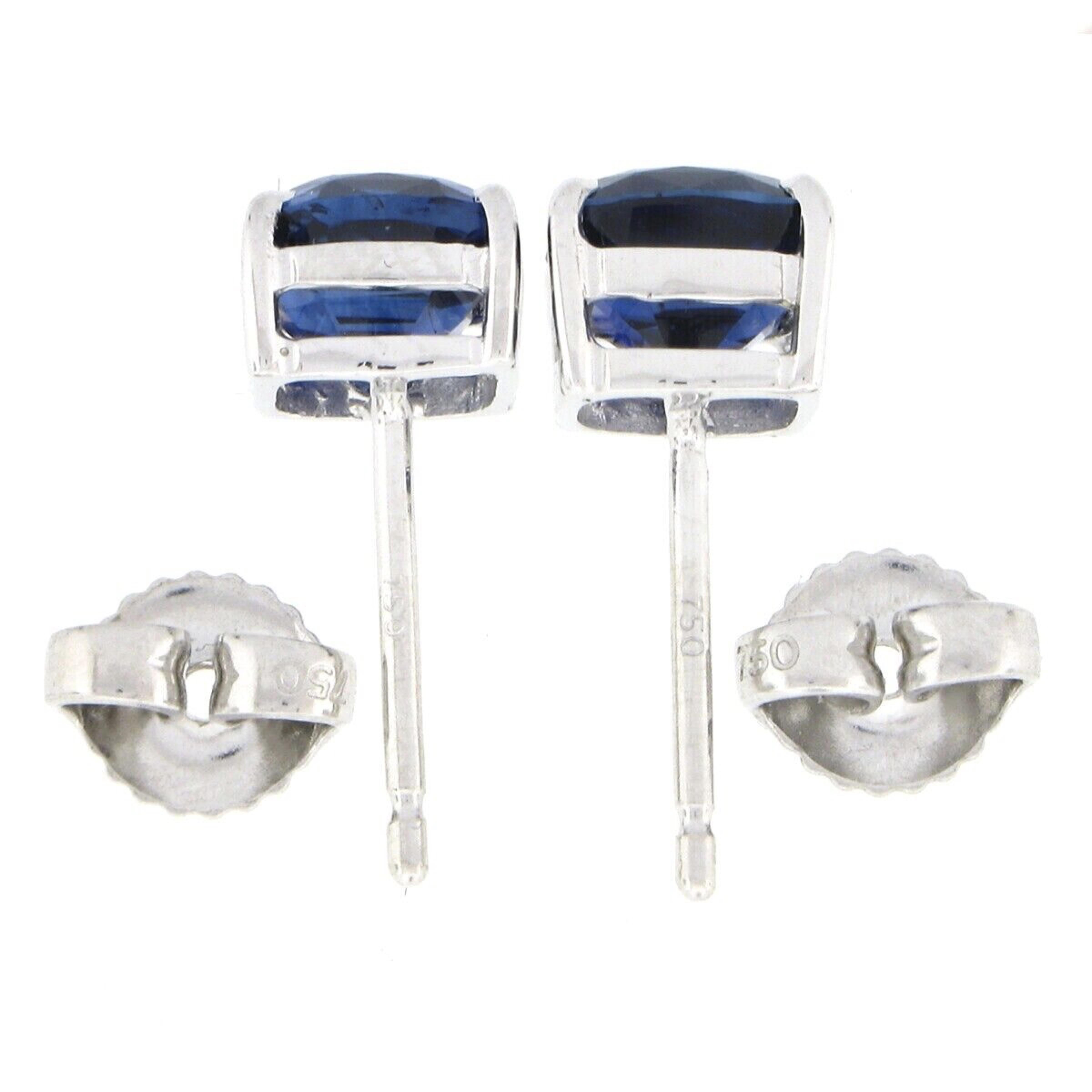 New 18K White Gold GIA Cushion Brilliant Prong Royal Blue Sapphire Stud Earrings In New Condition For Sale In Montclair, NJ