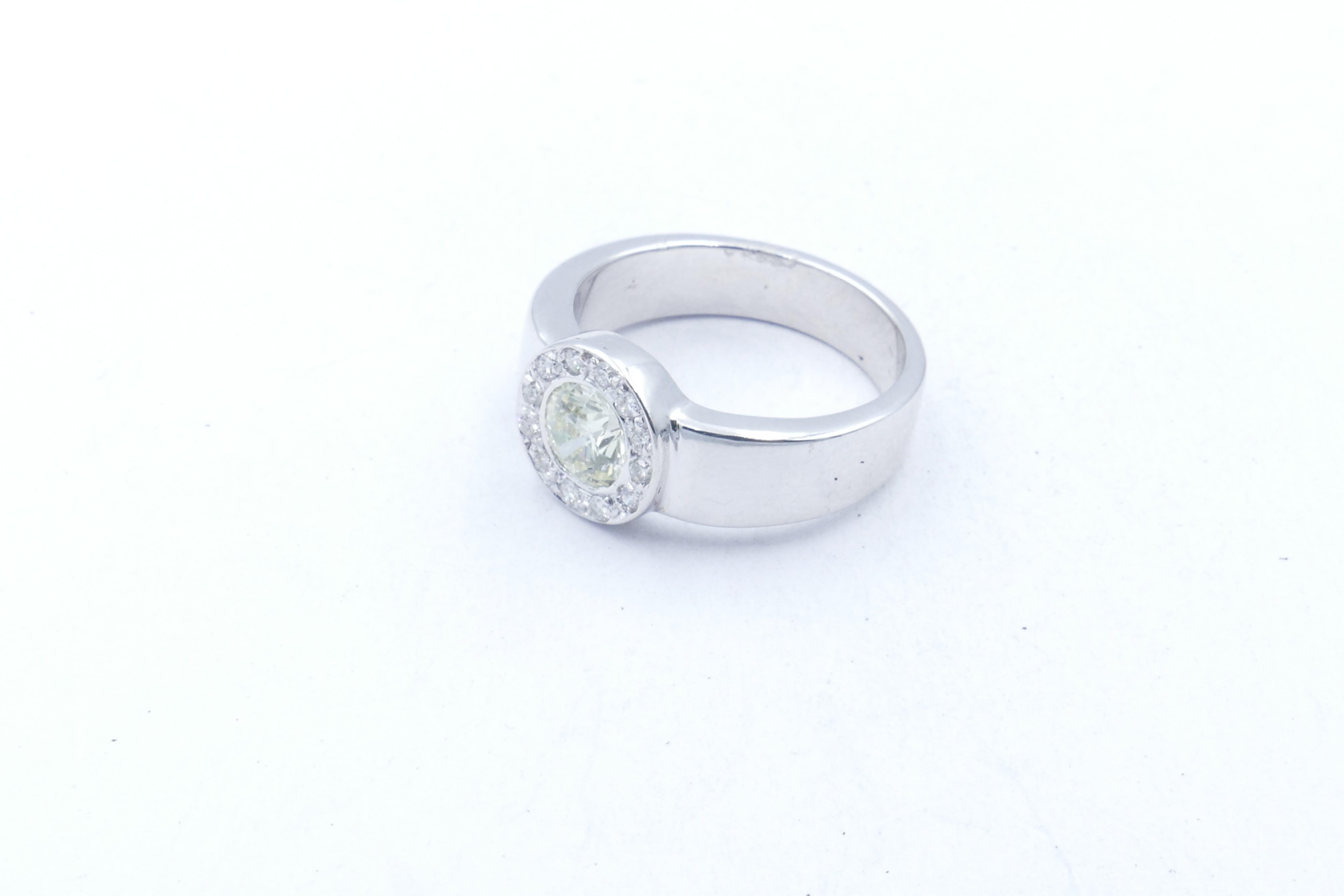 Modern New 18k White Gold High Level Diamond Dress or Engagement Halo Ring For Sale