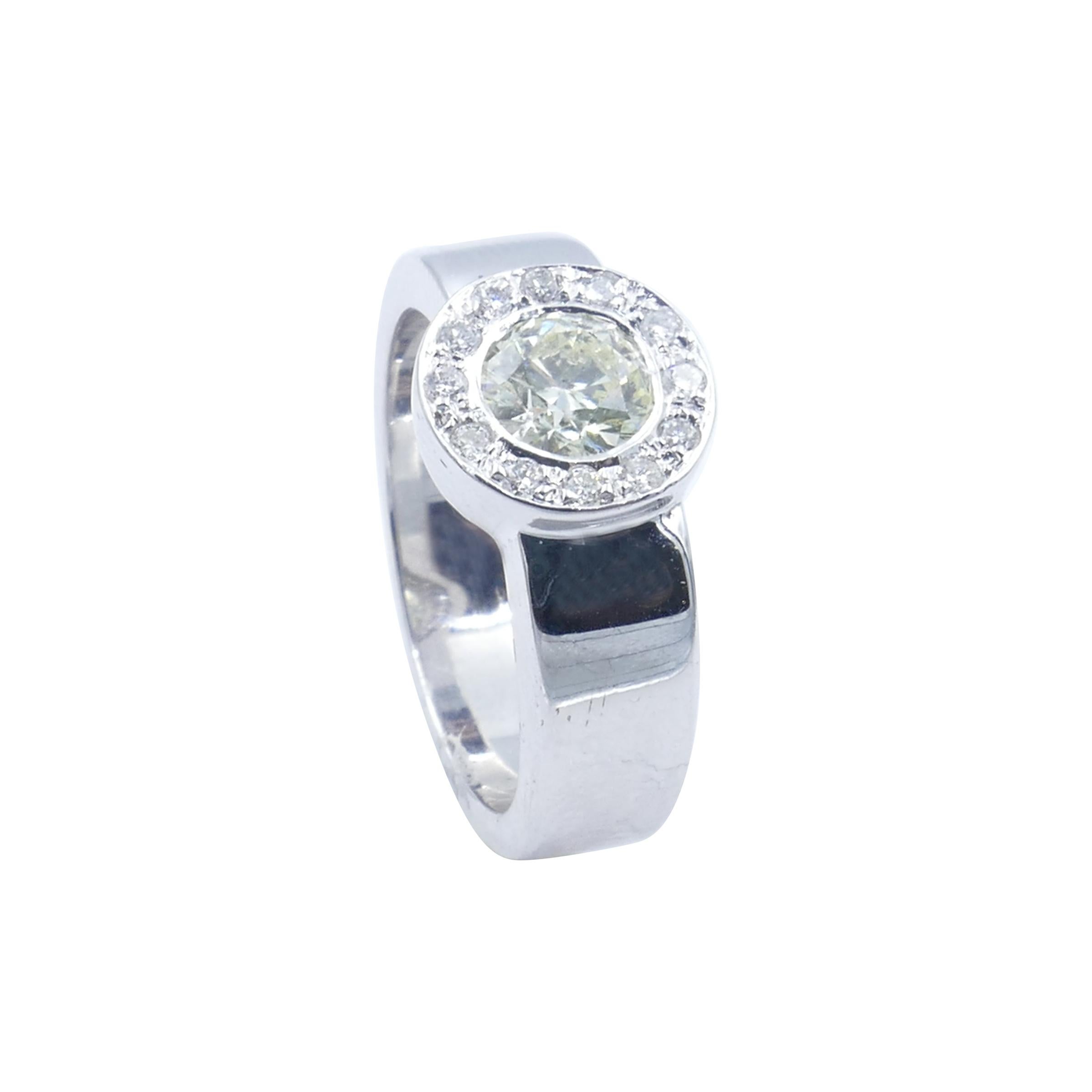 New 18k White Gold High Level Diamond Dress or Engagement Halo Ring For Sale