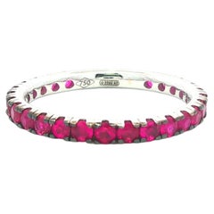 New 18k White Gold w/ Black Rhodium 1.35ctw Pave Ruby Eternity Band Ring Sz 6.5