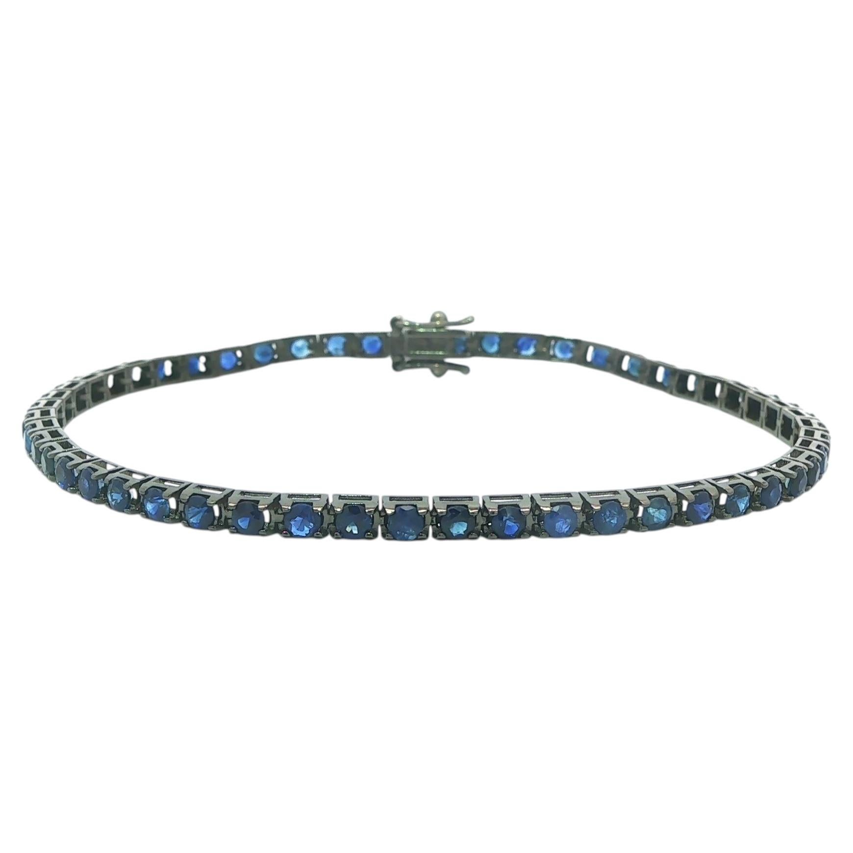 New 18k White Gold w/ Black Rhodium 3.1ctw Sapphire Line Tennis Bracelet