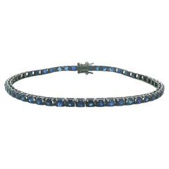 New 18k White Gold w/ Black Rhodium 3.1ctw Sapphire Line Tennis Bracelet