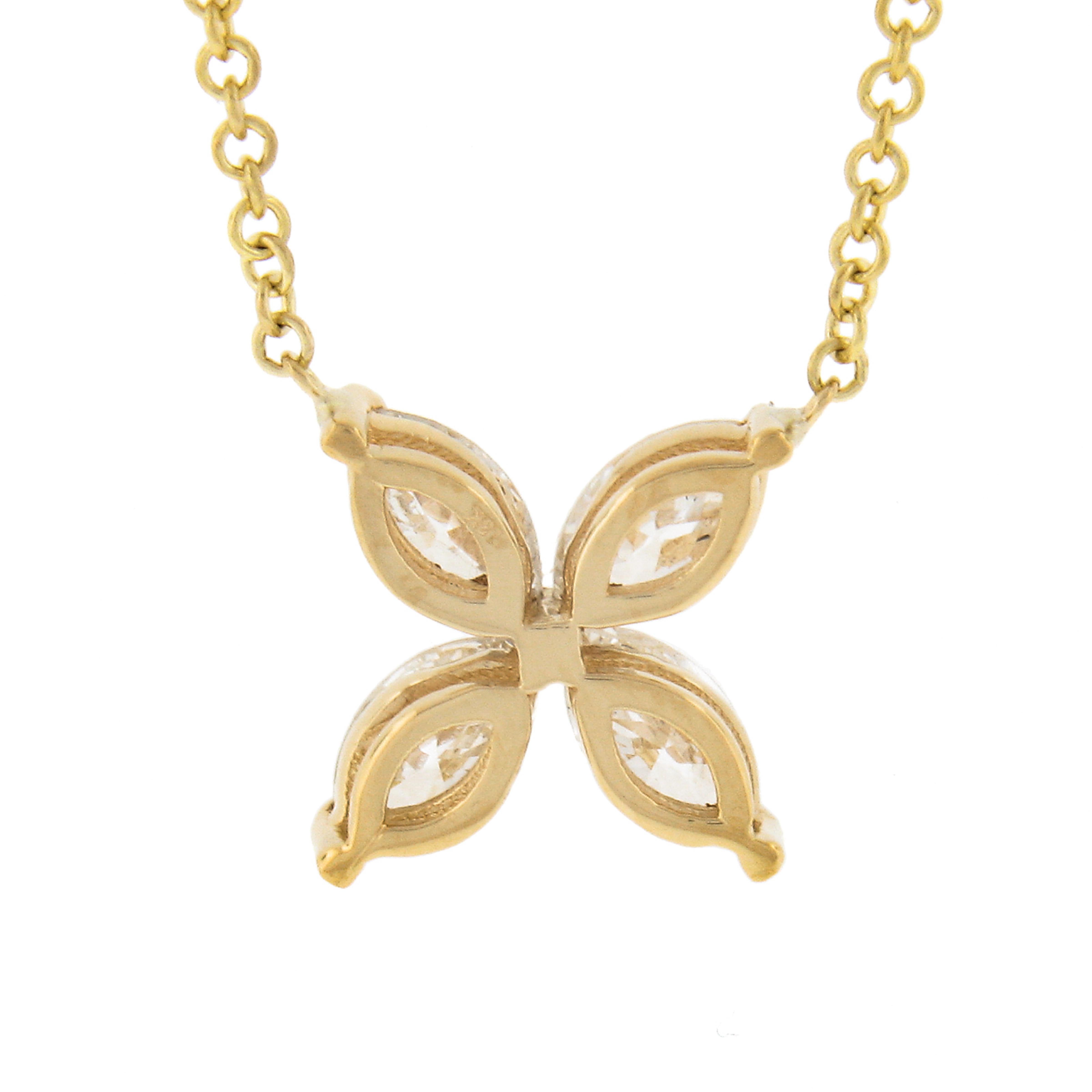 Women's New 18k Yellow Gold 0.56ct Marquise Diamond Flower Butterfly Pendant Necklace For Sale