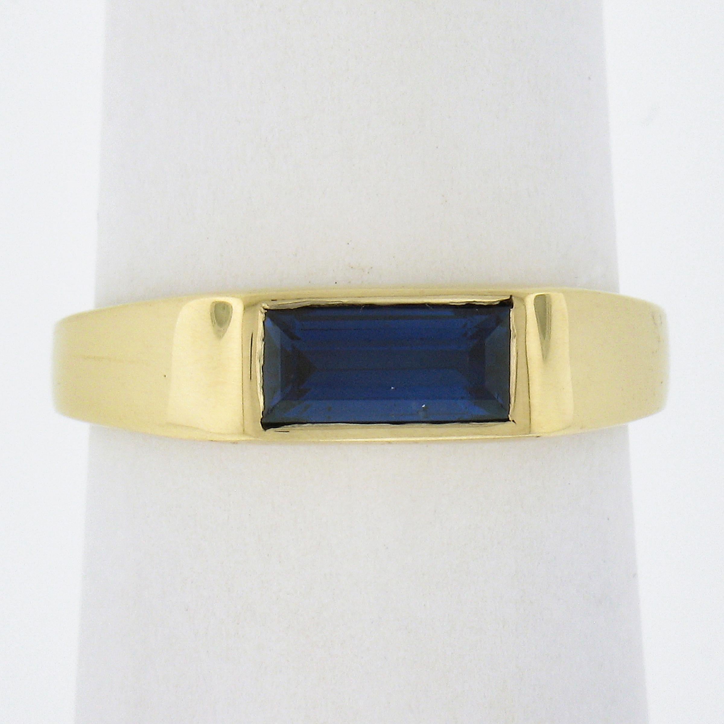 --Stone(s):--
(1) Natural Genuine Sapphire - Rectangular Step Cut - Bezel Set - Blue Color - 0.88ct (exact - certified) - VERY NICE CLEAN COLOR - NO HEAT
** See Certification Details Below for Complete Info **

Material: Solid 18k Yellow