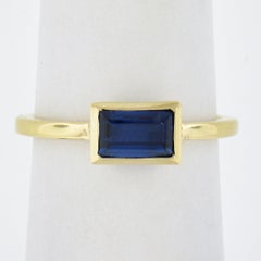 New 18k Yellow Gold 1.05ct GIA No Heat Sapphire Sideway Bezel Solitaire Ring