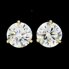 New 18k Yellow Gold 2.24ct Round Brilliant Cut Diamond Martini Set Stud Earrings