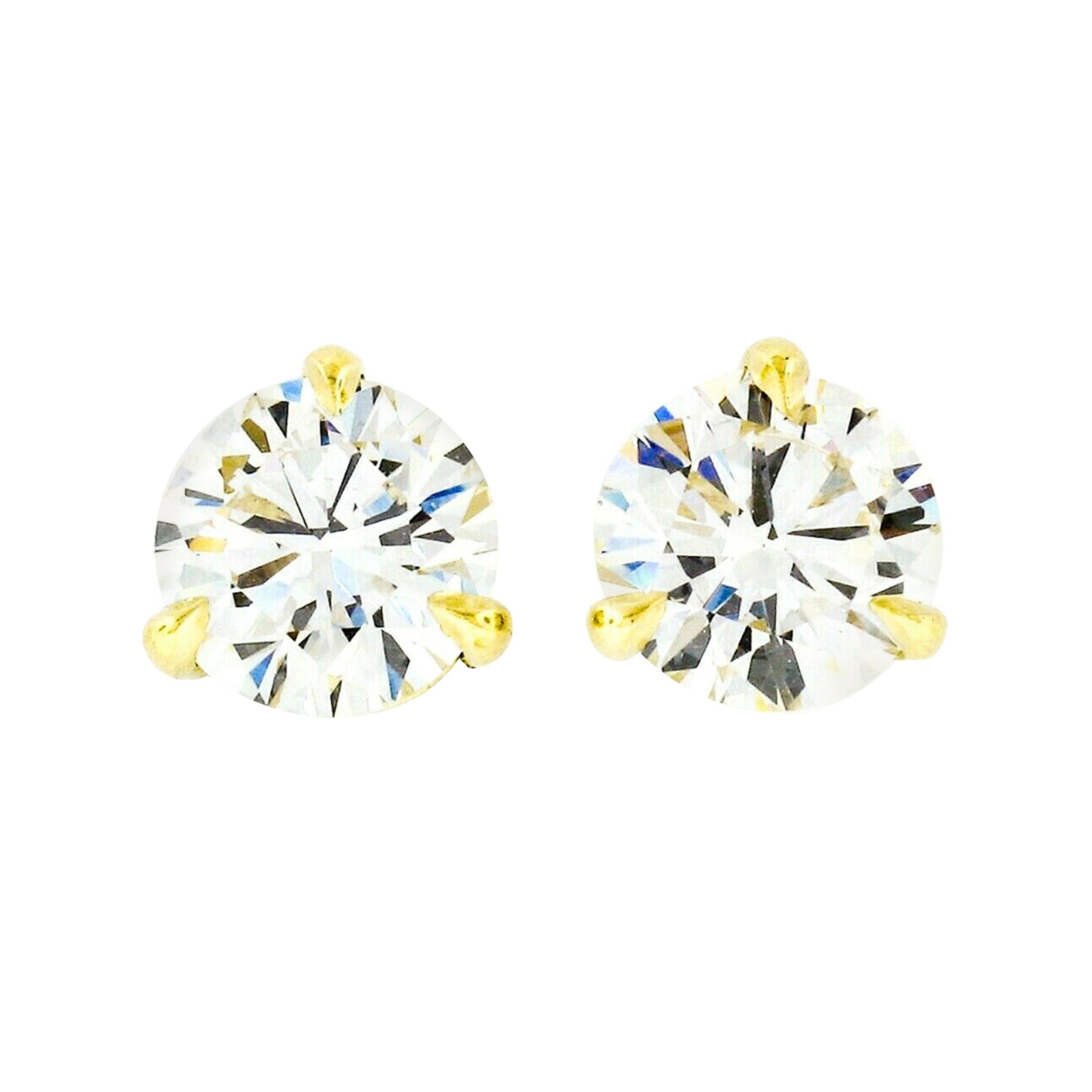 New 18k Yellow Gold 2.24ct Round Brilliant Cut Diamond Martini Set Stud Earrings