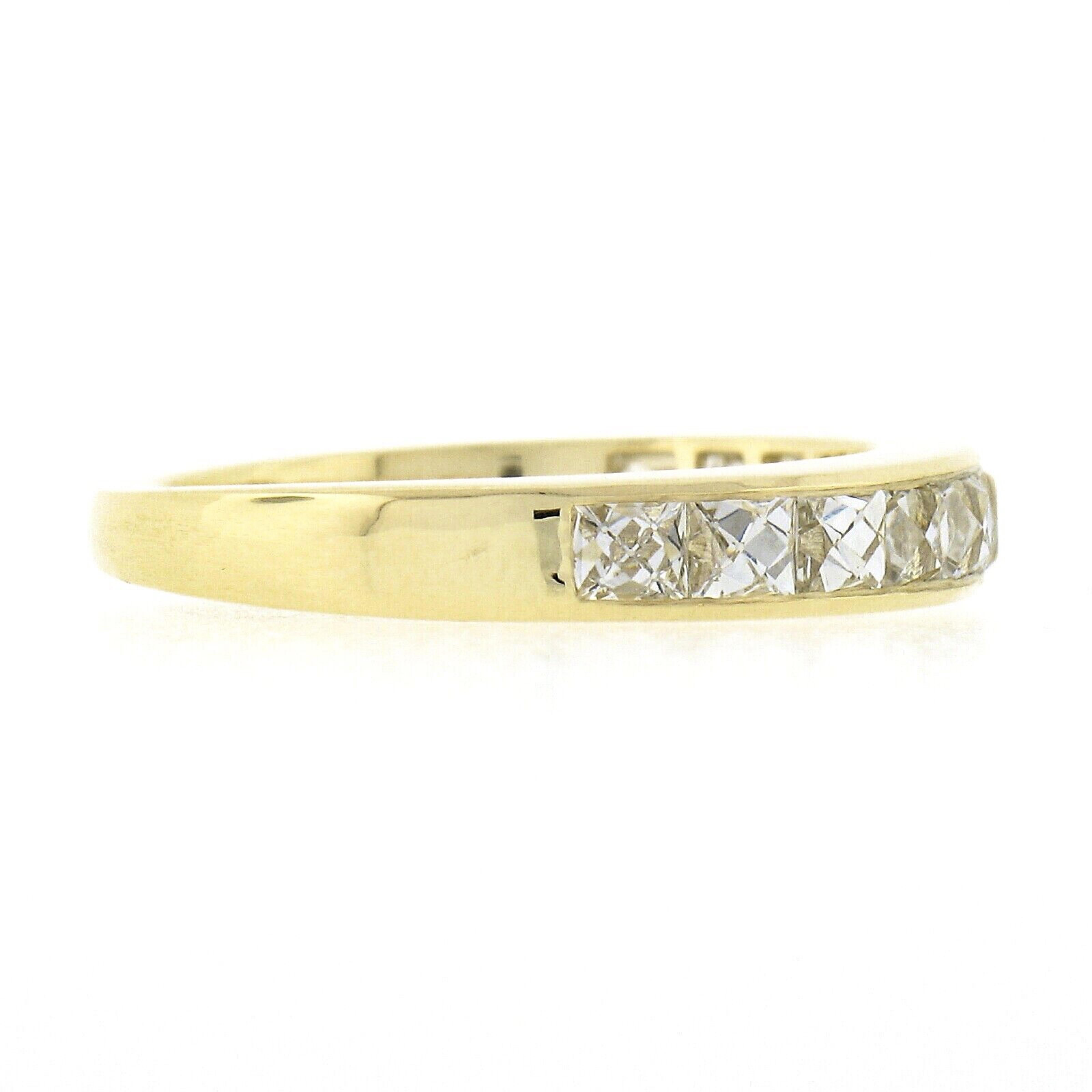 Women's New 18k Yellow Gold 2.25ctw French Cut Channel Diamond Stack Wedding Band Ring For Sale