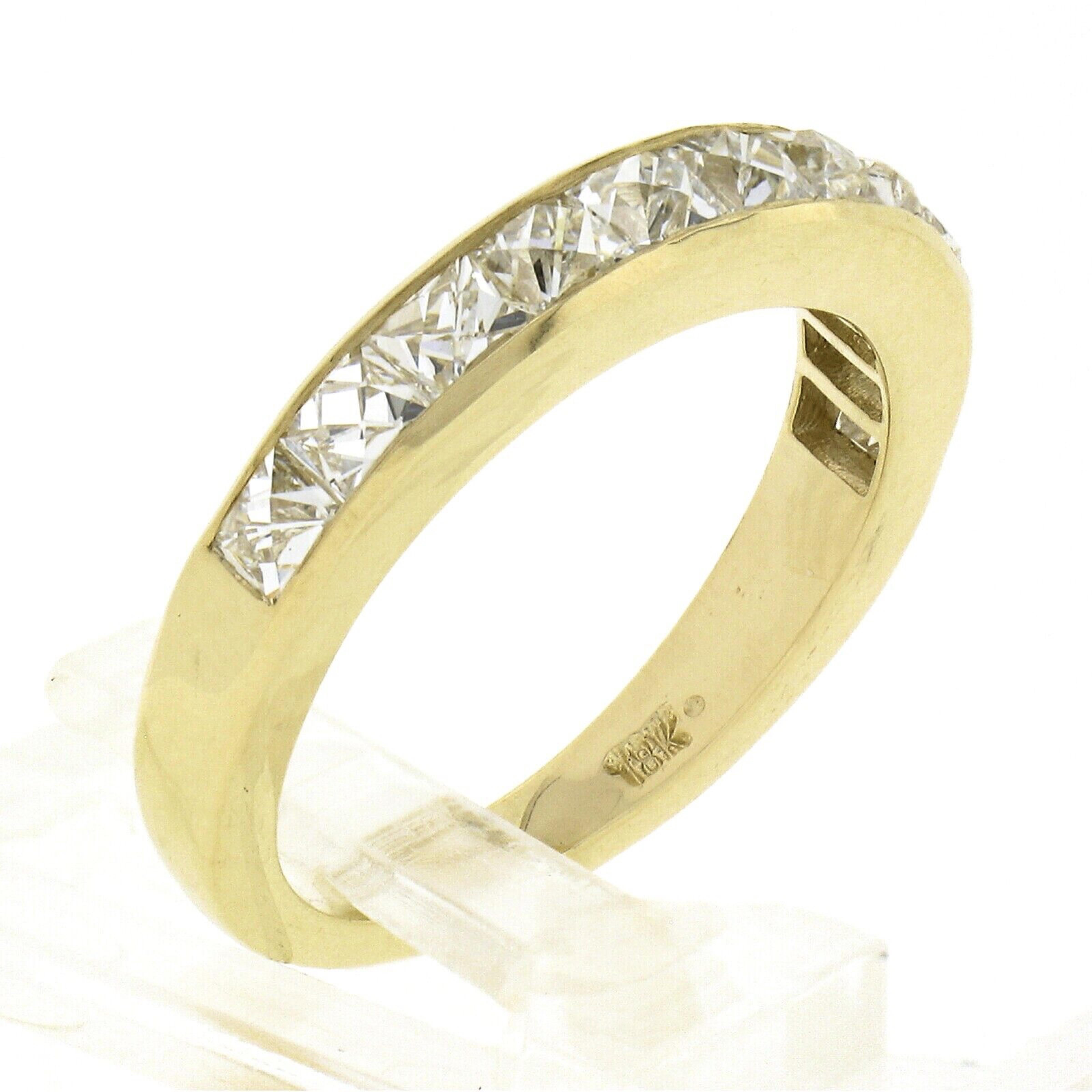 New 18k Yellow Gold 2.25ctw French Cut Channel Diamond Stack Wedding Band Ring For Sale 4