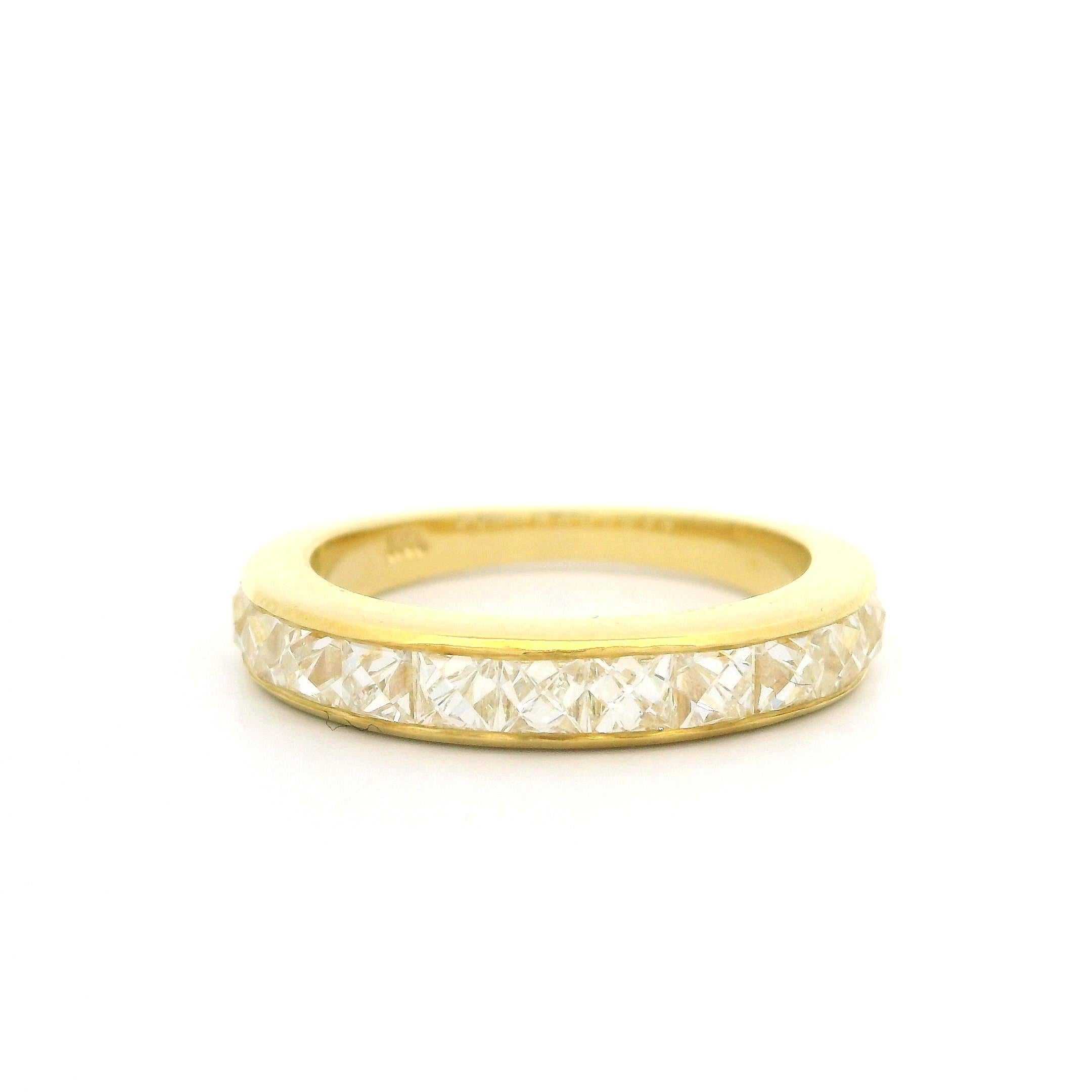 New 18k Yellow Gold 2ctw French Cut Channel Set Diamond Band Ring For Sale 5