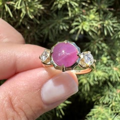 New 18k Yellow Gold 3.53ctw GIA Rare Cat's Eye Ruby w/ Diamond Sides Ring