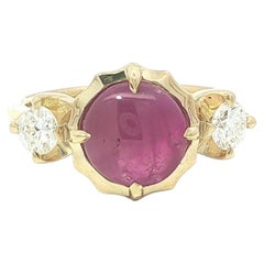 New 18k Yellow Gold 3.53ctw GIA Rare Cat's Eye Ruby w/ Diamond Sides Ring