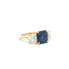 New 18k Yellow Gold 5.08ctw Burma Sapphire Asscher Cut Diamond 3 Stone Ring