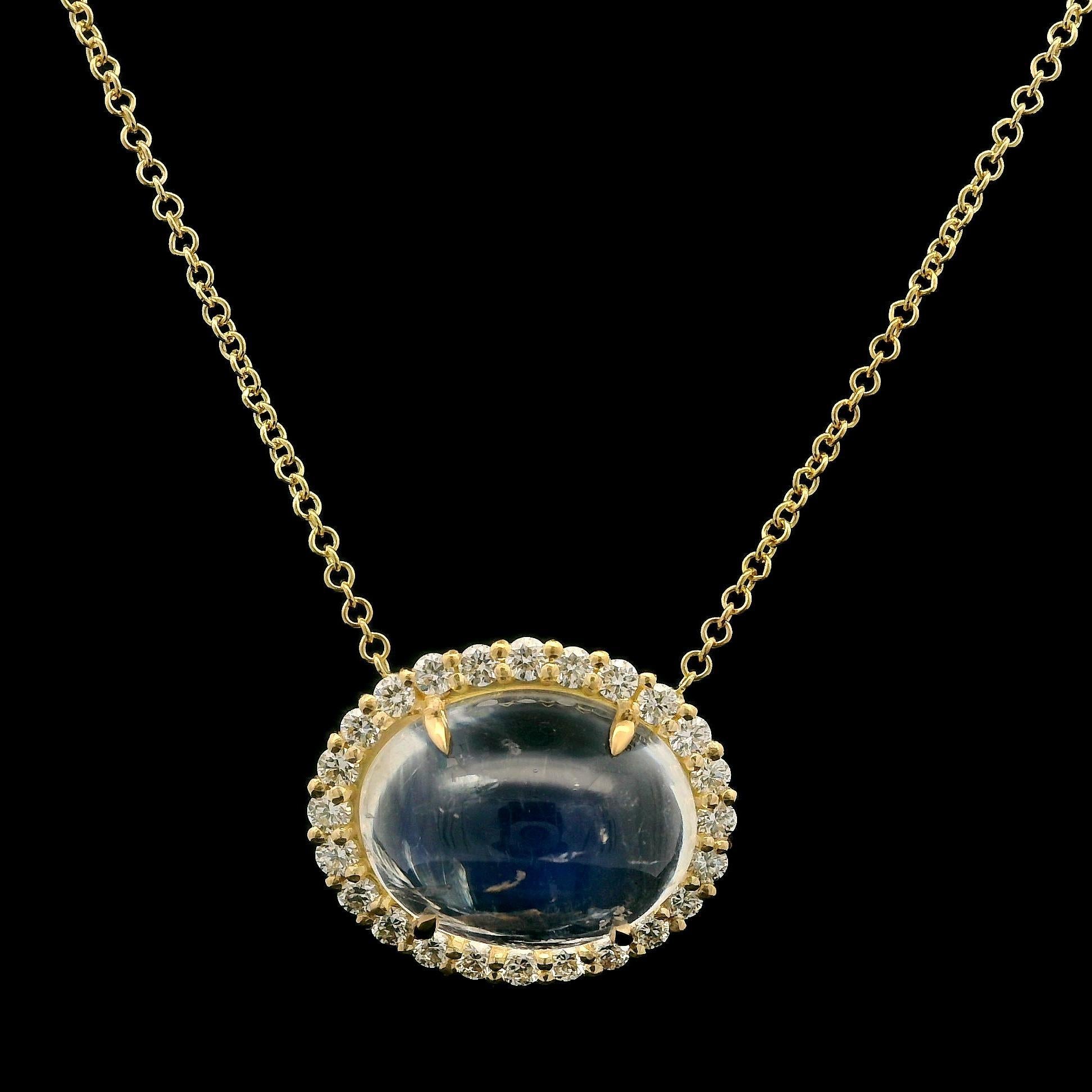 Collier pendentif en or jaune 18 carats, pierre de lune cabochon de 5,21 carats avec halo de diamants en vente 4