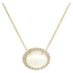 Nuevo 18k Oro Amarillo 5.21ctw Cabujón Piedra de Luna con Diamante Halo Colgante Collar
